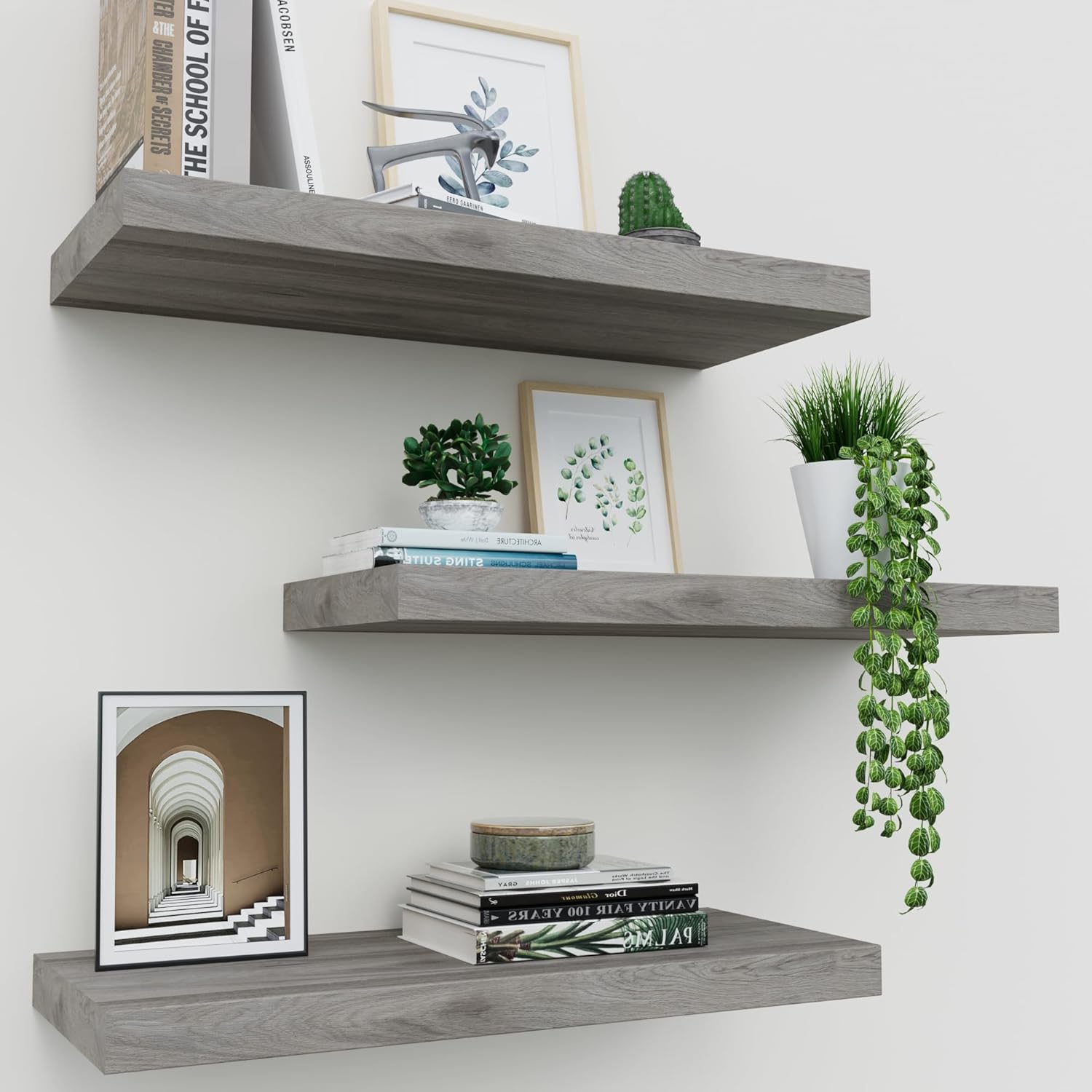 Floating Shelves for Wall Set of 3, 24" White Wall Shelves for Home Decor, Frame Display White Floating Shelf for Living Room, Bedroom, Bathroom, Kitchen