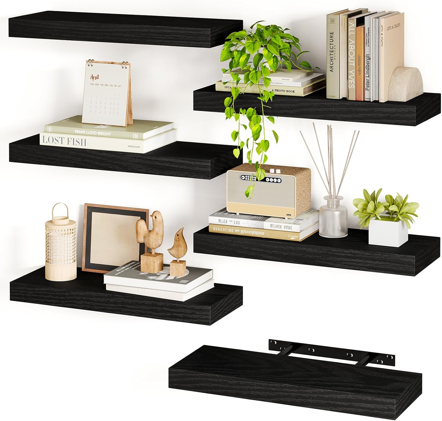 Fixwal 15.8in Floating Shelves, Set of 6 Wood Shelves, Farmhouse Shelf Wall Decor for Bathroom, Bedroom, Living and Kitchen Room (Rustic Brown)