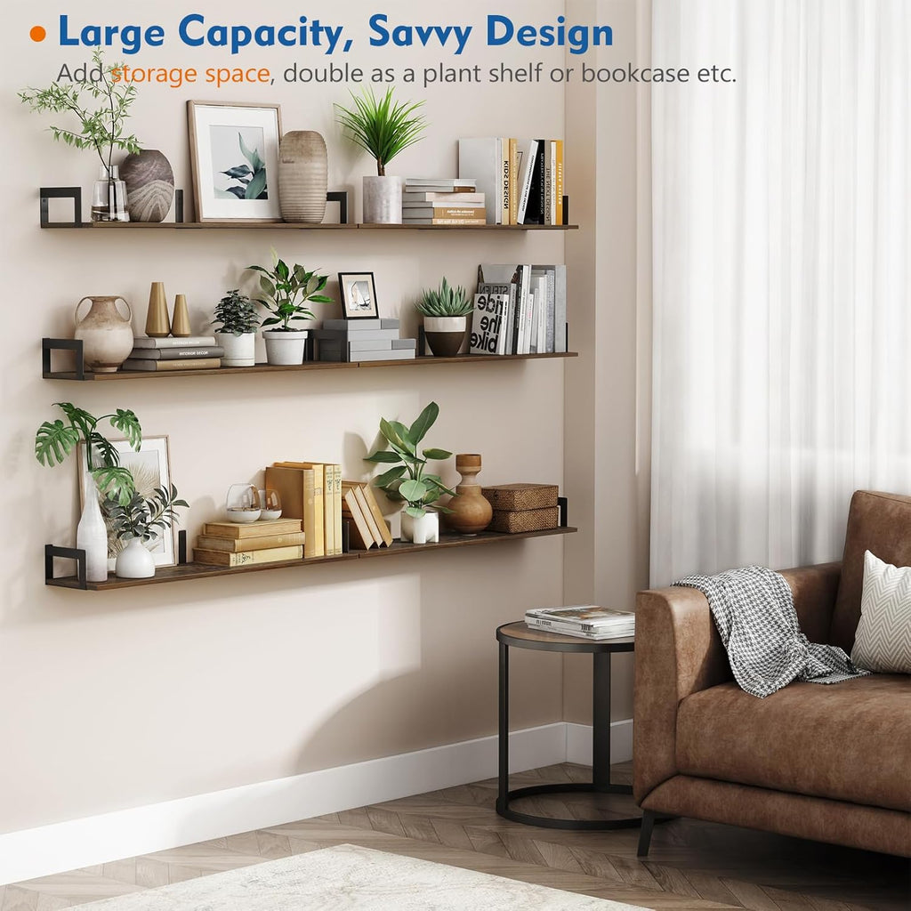 Floating Shelves for Wall 36 Inches Long 8 Inch Deep, Large Wall Book Shelves for Bedroom, Rustic Wood Hanging Bookshelf for Living Room Office Kitchen Closet Organizers and Storage - Set of 3