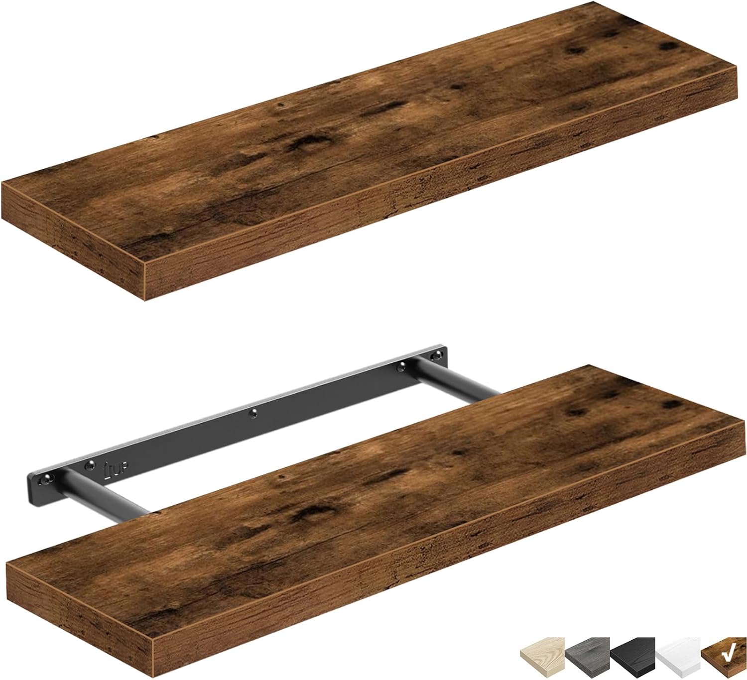 QEEIG Floating Shelves for Wall 47.2" Extra Long - Wall Shelf Bathroom Kitchen Living Room Bedroom Farmhouse Home Decor Display Bookshelf Large 47.2 x 9.3 inch Set of 2, Rustic Brown (008-120BN)