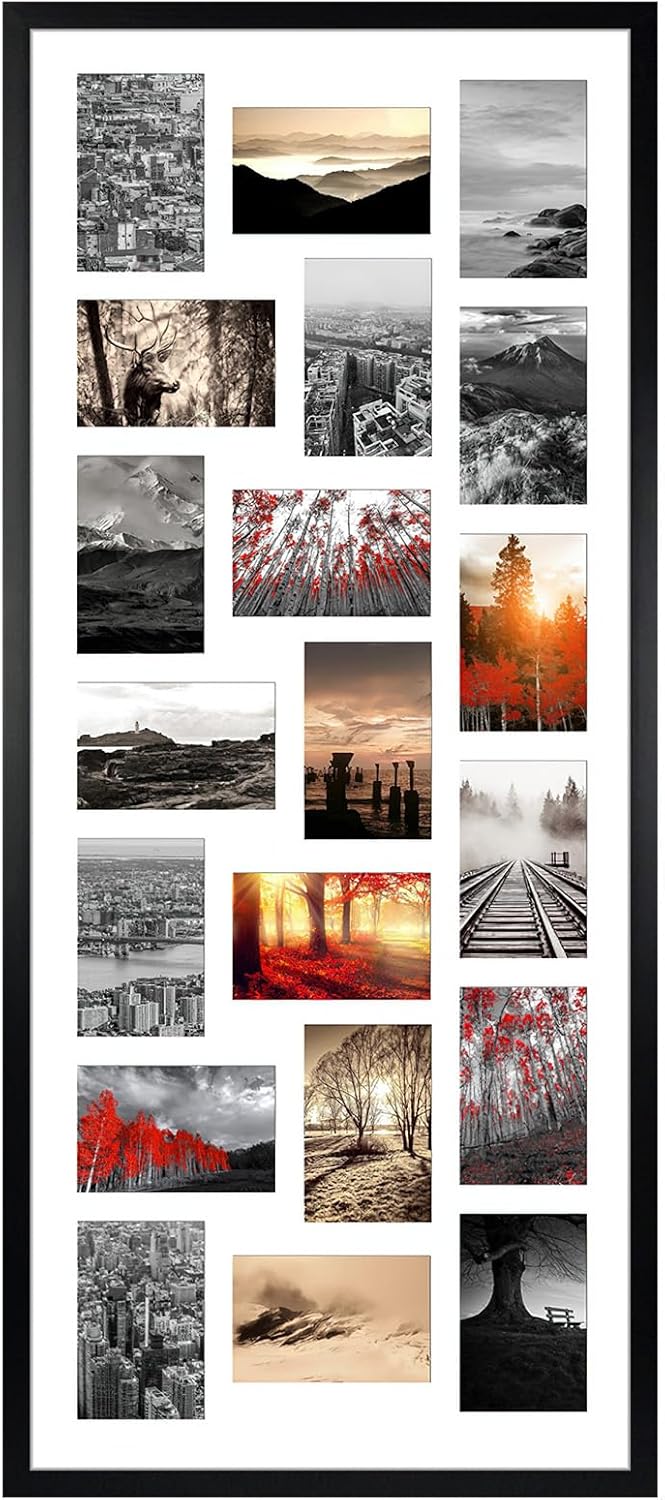 QUTREY 20 Opening 4x6 Collage Picture Frame Set of 2, 18.1x41.3 inches Black Multiple Frames Display 4 by 6 inch Photos with Mat for Wall Hanging