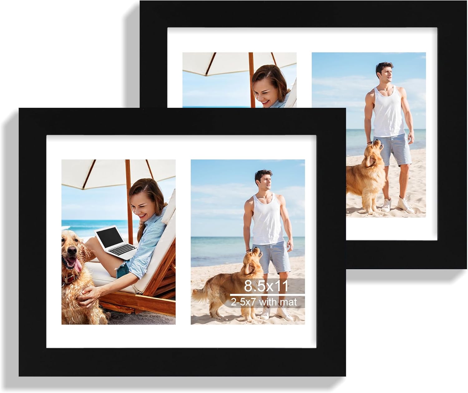 12x22 Picture Frame Set of 2, Rustic Brown with Glass Collage Frame, Display Eight Opening 4x6 Photos With Mat or 12 x 22 Newspaper Without Mat - Horizontal or Vertical Wall Mounting