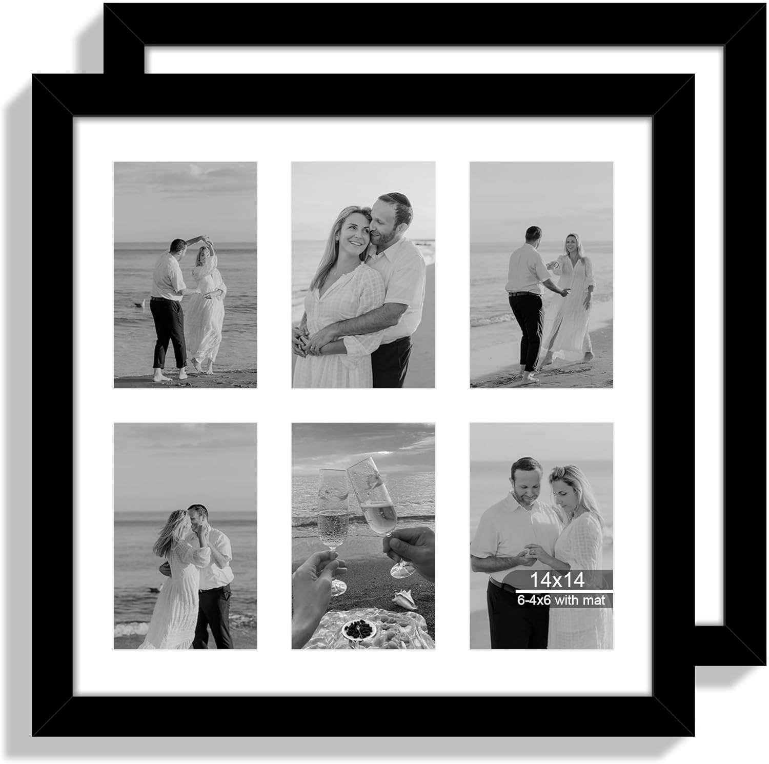12x22 Picture Frame Set of 2, Rustic Brown with Glass Collage Frame, Display Eight Opening 4x6 Photos With Mat or 12 x 22 Newspaper Without Mat - Horizontal or Vertical Wall Mounting