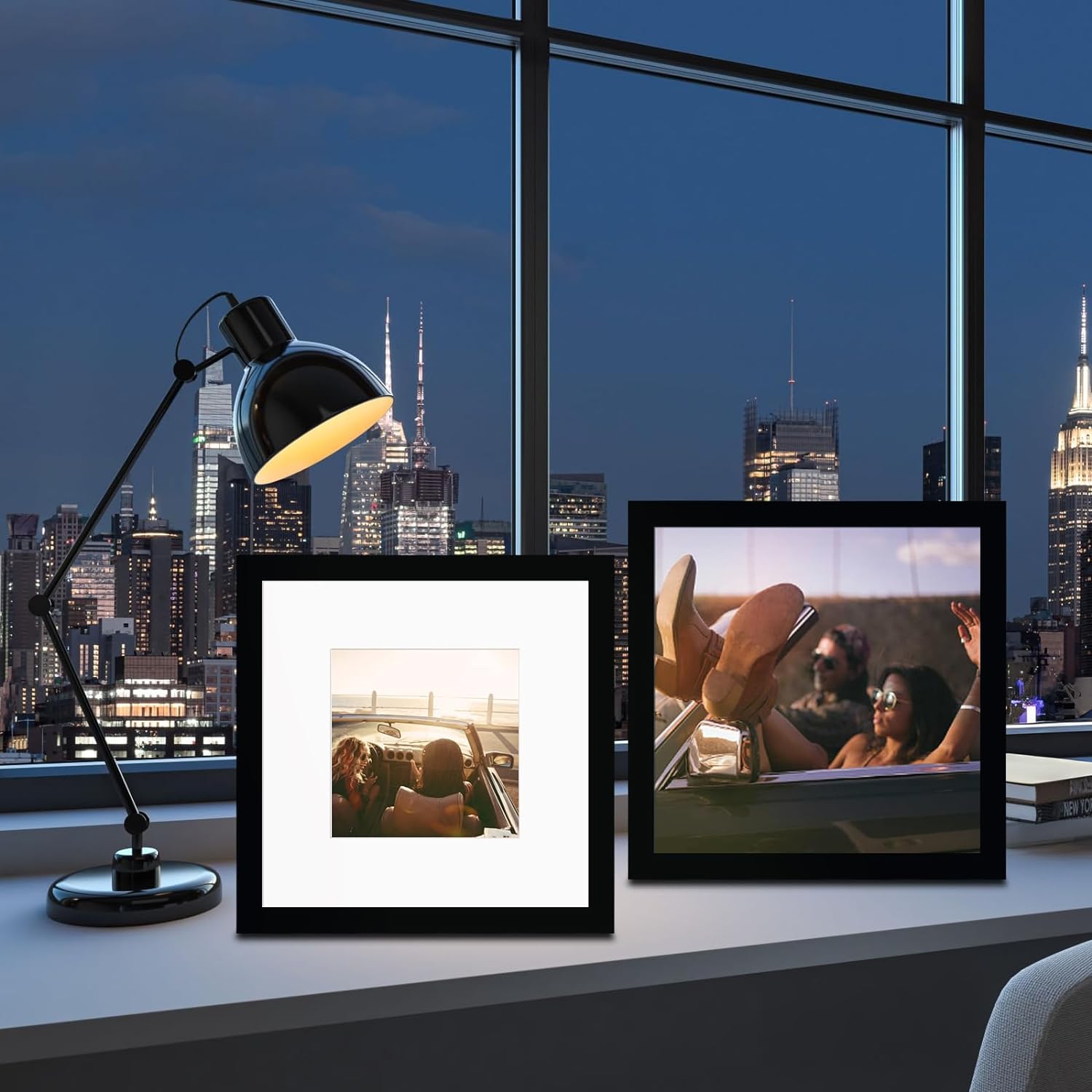 12x12 Picture Frame Set of 9, Display Pictures 8x8 with Mat or 12x12 without Mat, Multi Collage Gallery Square Photo Frames for Wall or Tabletop, Black