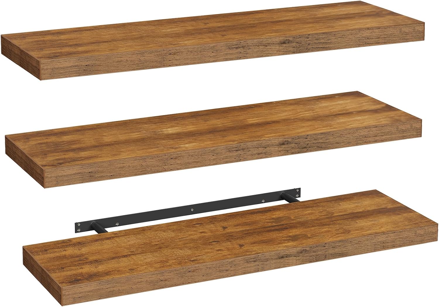 Floating Shelves for Wall, 1.5" Thick Wall Shelf Set of 3 with Invisible Brackets, L31.5 x W7.9 Hanging Shelves Farmhouse Home Decor for Bathroom, Living Room, Bedroom, Rustic Brown 8301BJP3BF
