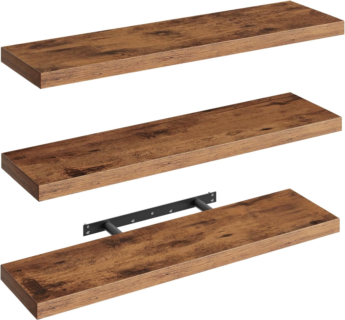 Floating Shelves for Wall, 1.5" Thick Wall Shelf Set of 3 with Invisible Brackets, L31.5 x W7.9 Hanging Shelves Farmhouse Home Decor for Bathroom, Living Room, Bedroom, Rustic Brown 8301BJP3BF