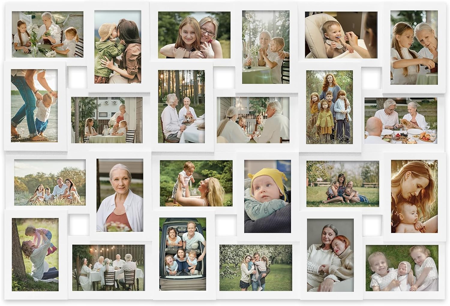 J.M.Deco Collage Picture Frames for Wall 24 Slots, Reunion Friends Family Memory Large Photo Frame Selfie Gallery Puzzle Collage Wall Hanging for 4x6 Photo | Grey