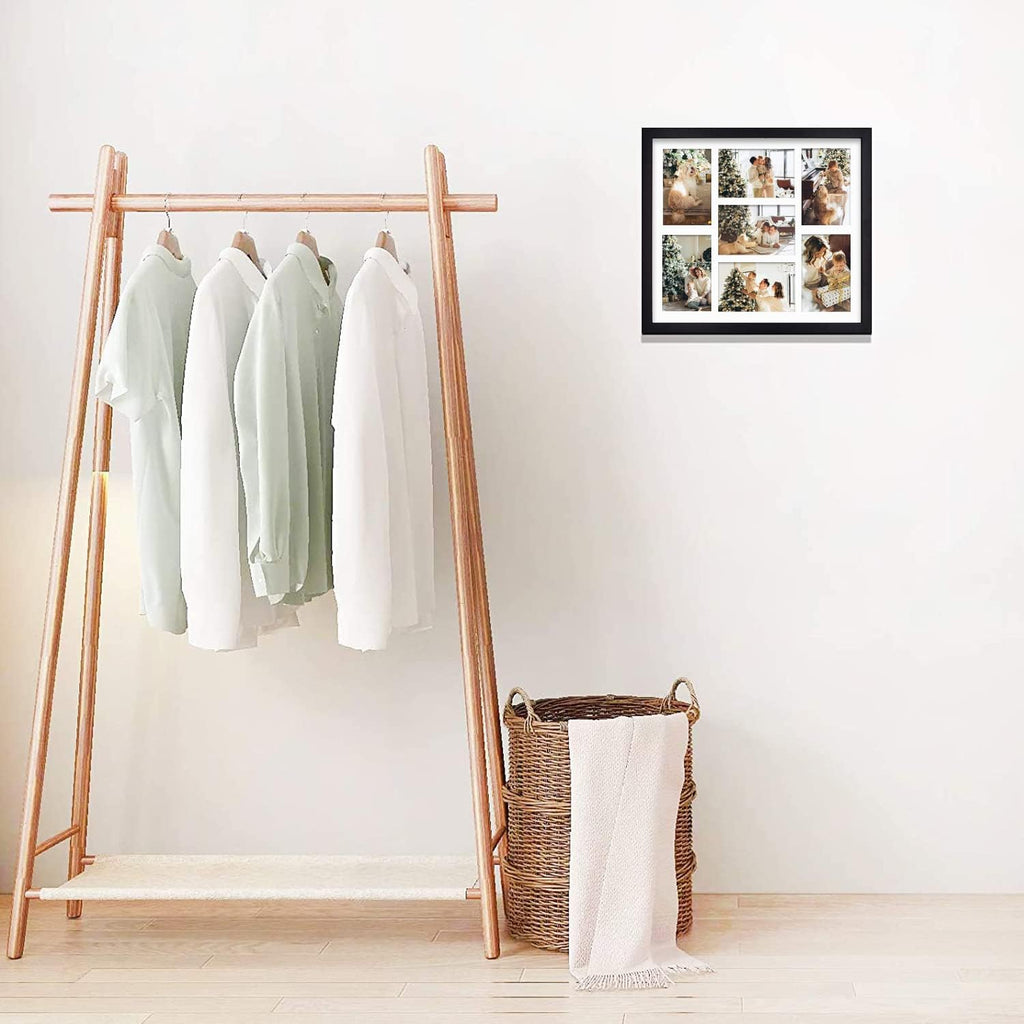 Golden State Art, 13.7x15.7 Matted Black Wood 7-Opening for 4 x 6 Collage Picture Frame