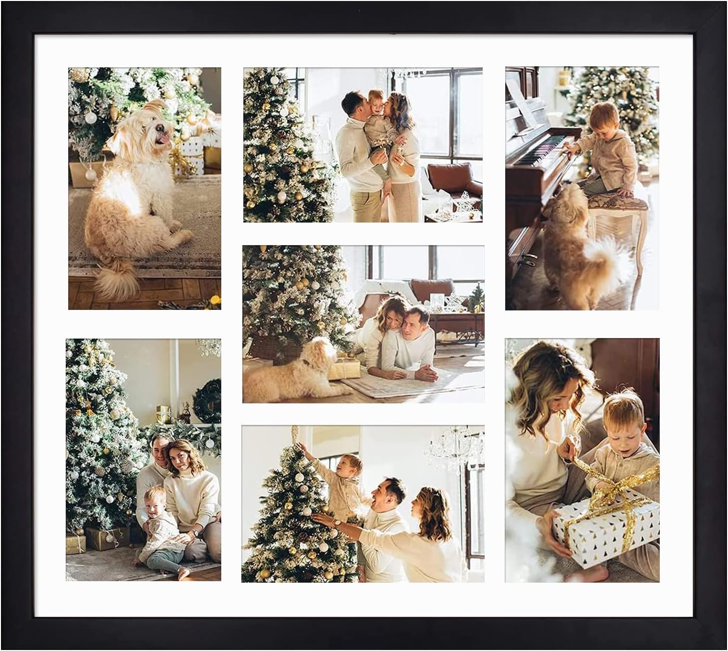 Golden State Art, 13.7x15.7 Matted Black Wood 7-Opening for 4 x 6 Collage Picture Frame