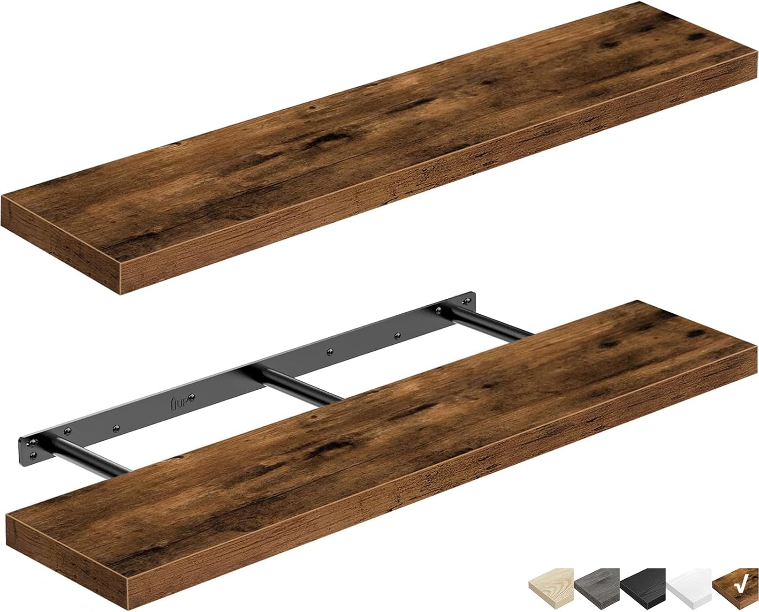 QEEIG Floating Shelves for Wall 47.2" Extra Long - Wall Shelf Bathroom Kitchen Living Room Bedroom Farmhouse Home Decor Display Bookshelf Large 47.2 x 9.3 inch Set of 2, Rustic Brown (008-120BN)