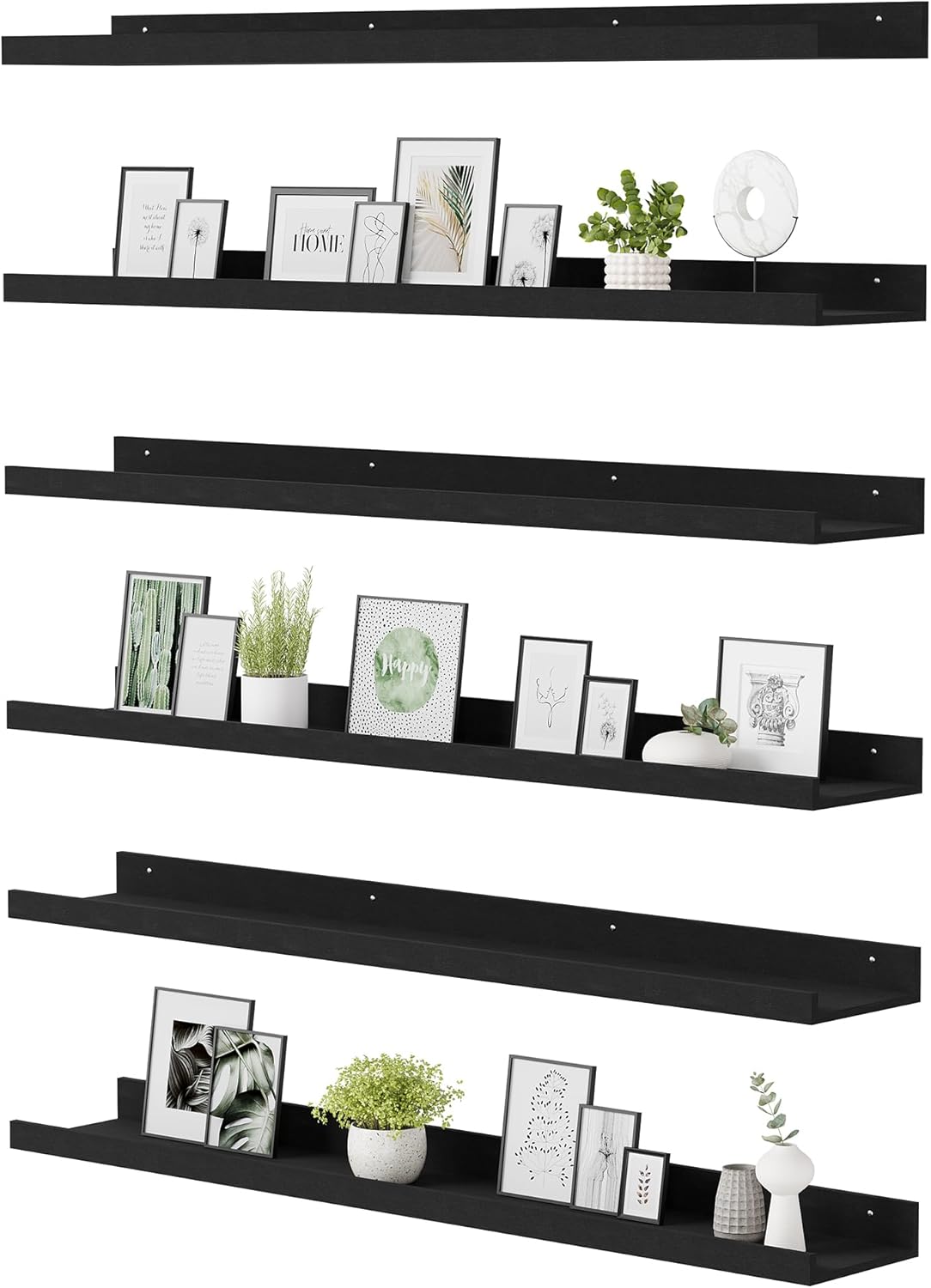 upsimples Floating Shelves for Wall, 35.5 Inch Shelves for Decor Storage Set of 6, Wall Mounted Wood Shelf for Bedroom, Living Room, Bathroom, Kitchen, Long Picture Ledge Shelves, Brown