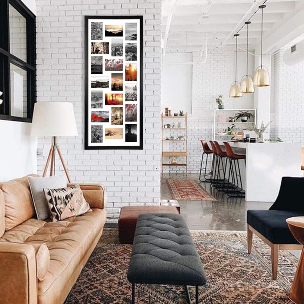 QUTREY 20 Opening 4x6 Collage Picture Frame Set of 2, 18.1x41.3 inches Black Multiple Frames Display 4 by 6 inch Photos with Mat for Wall Hanging