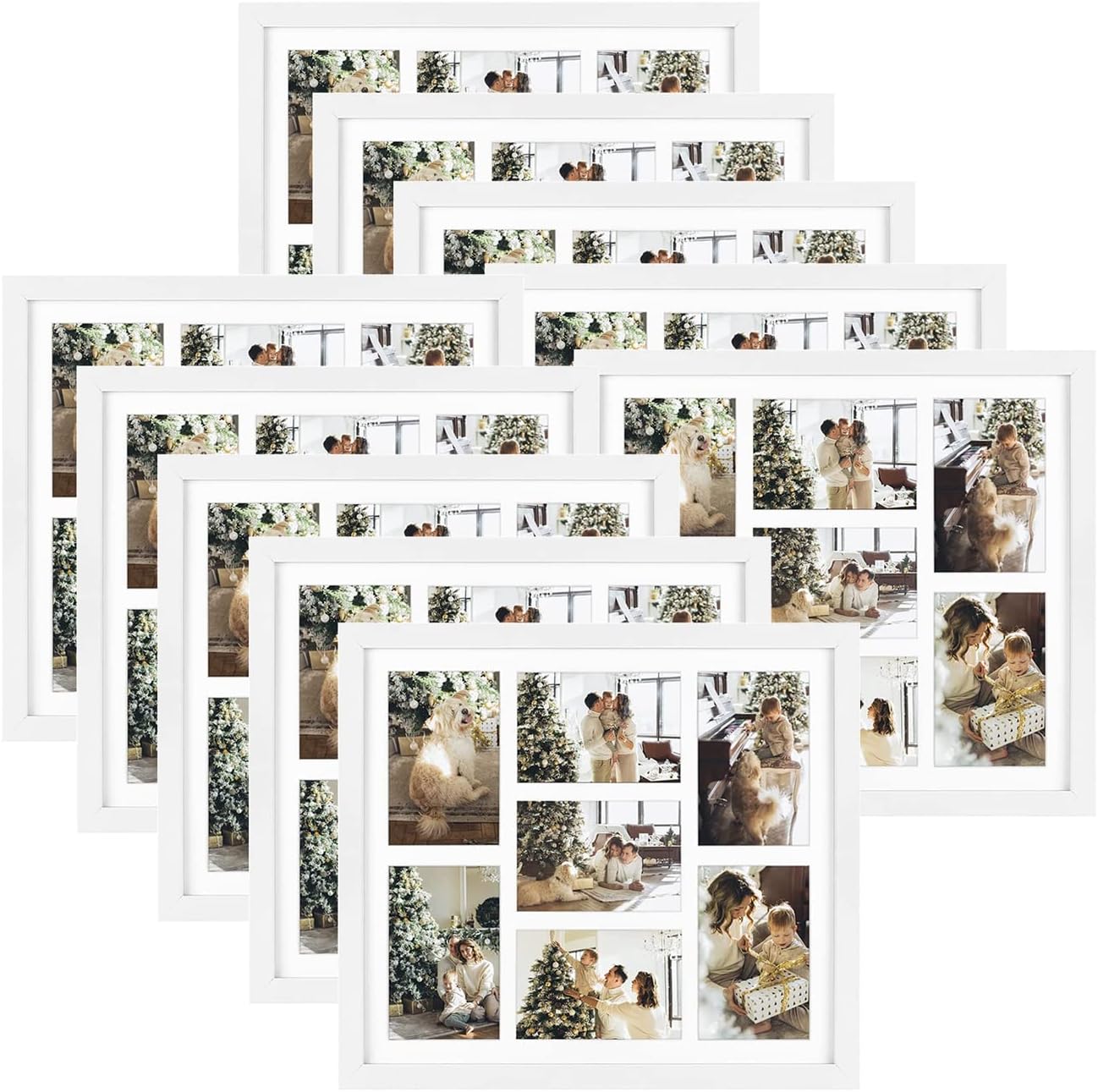 Golden State Art, 13.7x15.7 Matted Black Wood 7-Opening for 4 x 6 Collage Picture Frame