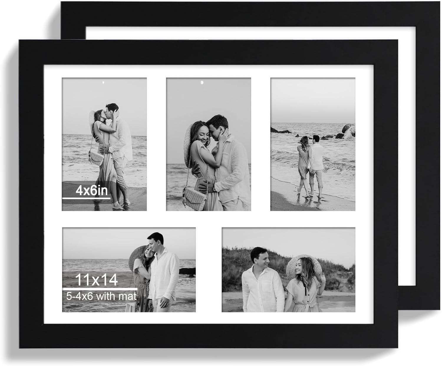 12x22 Picture Frame Set of 2, Rustic Brown with Glass Collage Frame, Display Eight Opening 4x6 Photos With Mat or 12 x 22 Newspaper Without Mat - Horizontal or Vertical Wall Mounting