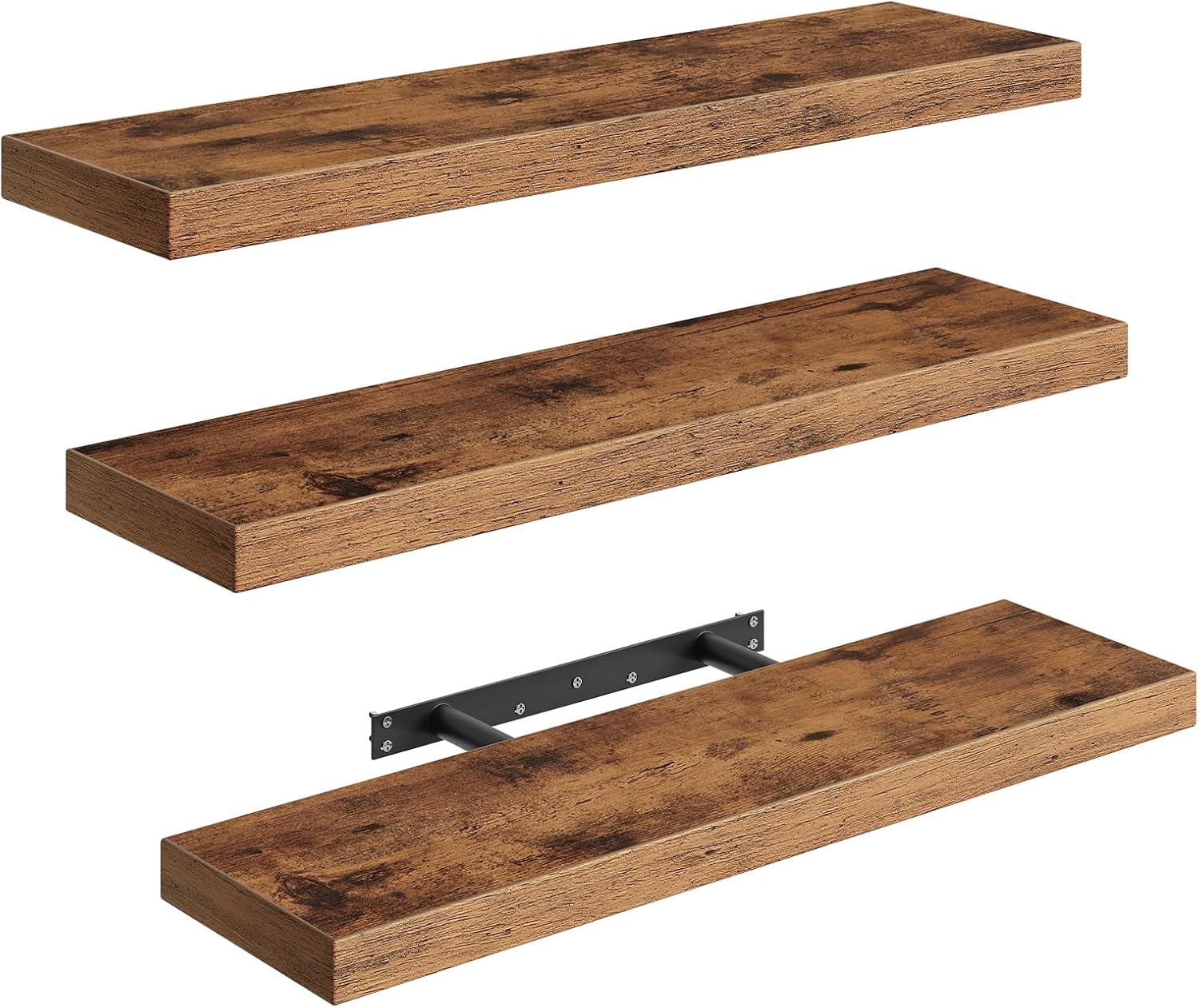 Floating Shelves for Wall, 1.5" Thick Wall Shelf Set of 3 with Invisible Brackets, L31.5 x W7.9 Hanging Shelves Farmhouse Home Decor for Bathroom, Living Room, Bedroom, Rustic Brown 8301BJP3BF