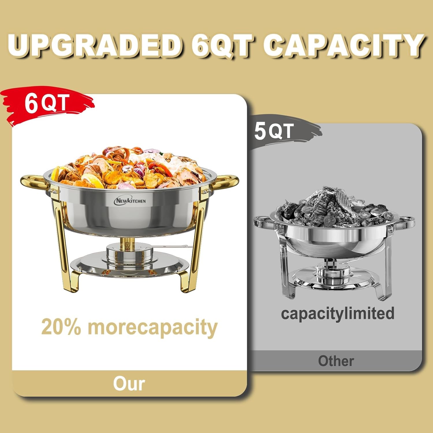 Chafing Dishes for Buffet 4 Pack, 6QT Round Chafing Dishes for Buffet [Elegant Gold and Silver Colors] Stainless Steel Chafing Dish Buffet Set for Any Party