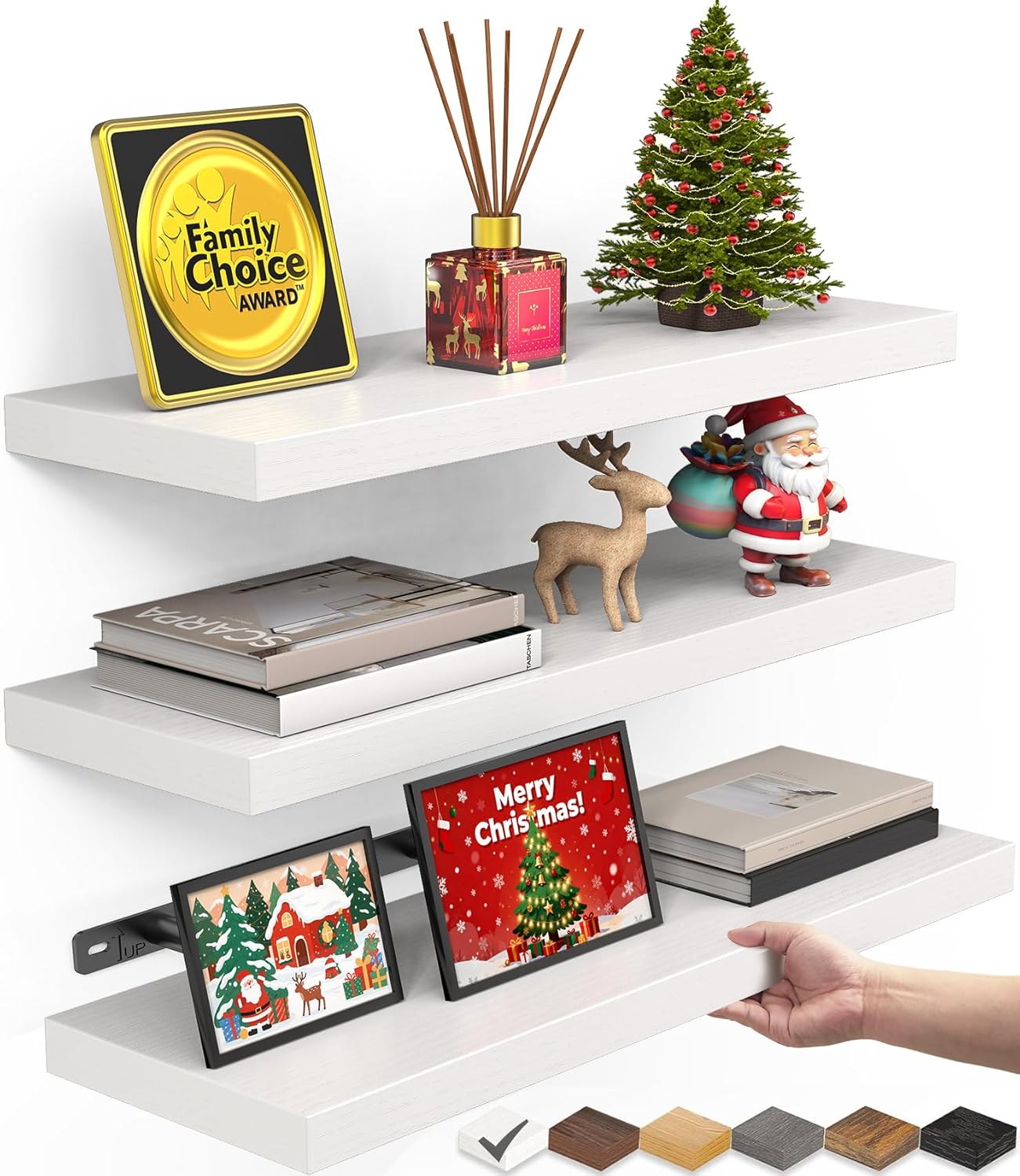 BAYKA Floating Shelves for Wall, 36 inches Long Wall Mounted Rustic Wood Shelves for Bathroom, Bedroom, Living Room, for Book/Storage/Decor with 30lbs Capacity - Black,Set of 3