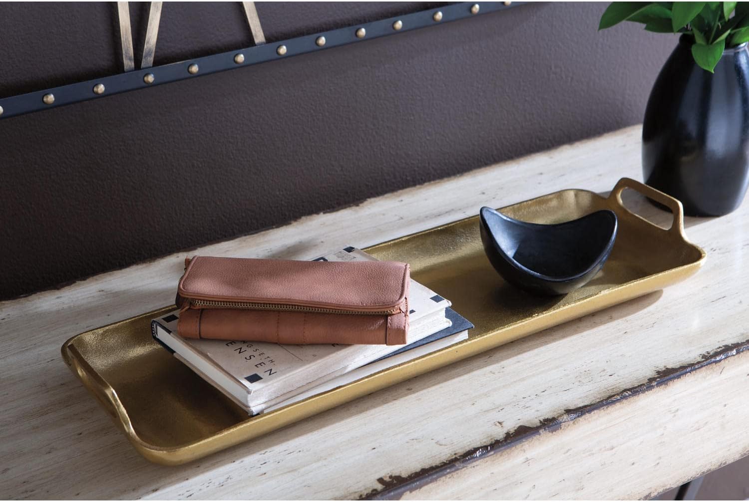 Signature Design by Ashley Posy Decorative Metal Serving Tray, Gold Finish