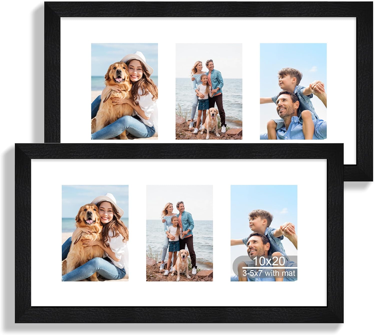 12x22 Picture Frame Set of 2, Rustic Brown with Glass Collage Frame, Display Eight Opening 4x6 Photos With Mat or 12 x 22 Newspaper Without Mat - Horizontal or Vertical Wall Mounting