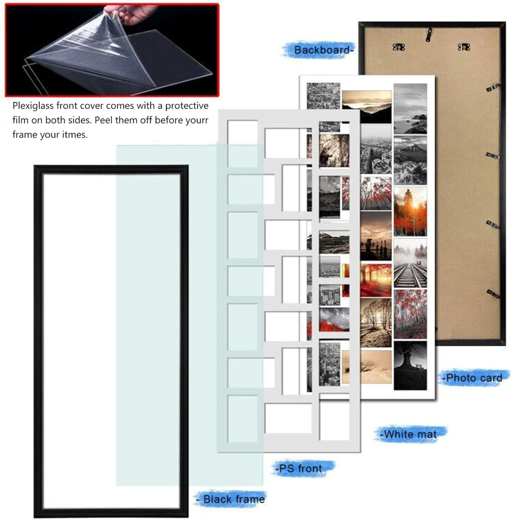 QUTREY 20 Opening 4x6 Collage Picture Frame Set of 2, 18.1x41.3 inches Black Multiple Frames Display 4 by 6 inch Photos with Mat for Wall Hanging