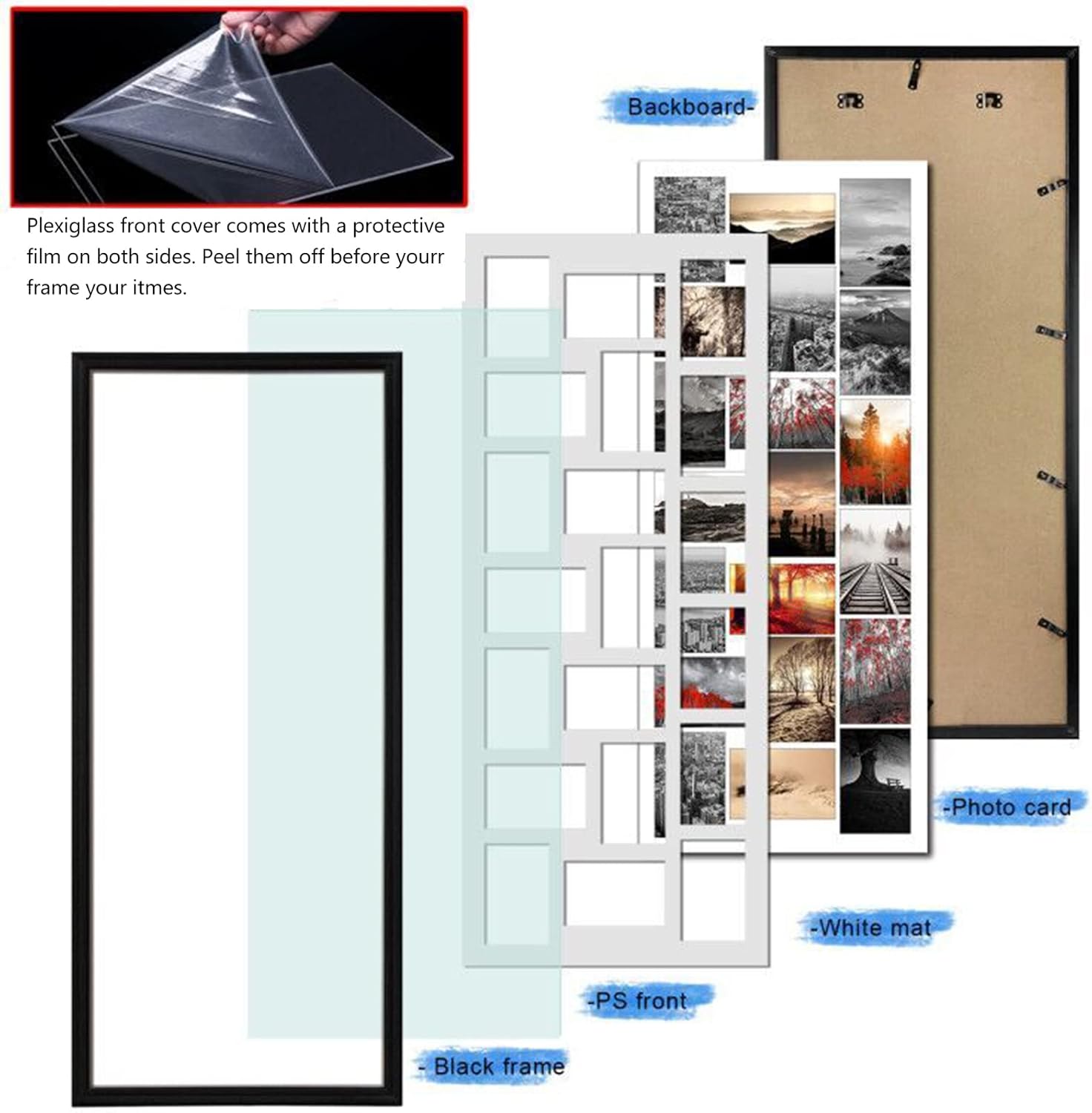 QUTREY 20 Opening 4x6 Collage Picture Frame Set of 2, 18.1x41.3 inches Black Multiple Frames Display 4 by 6 inch Photos with Mat for Wall Hanging