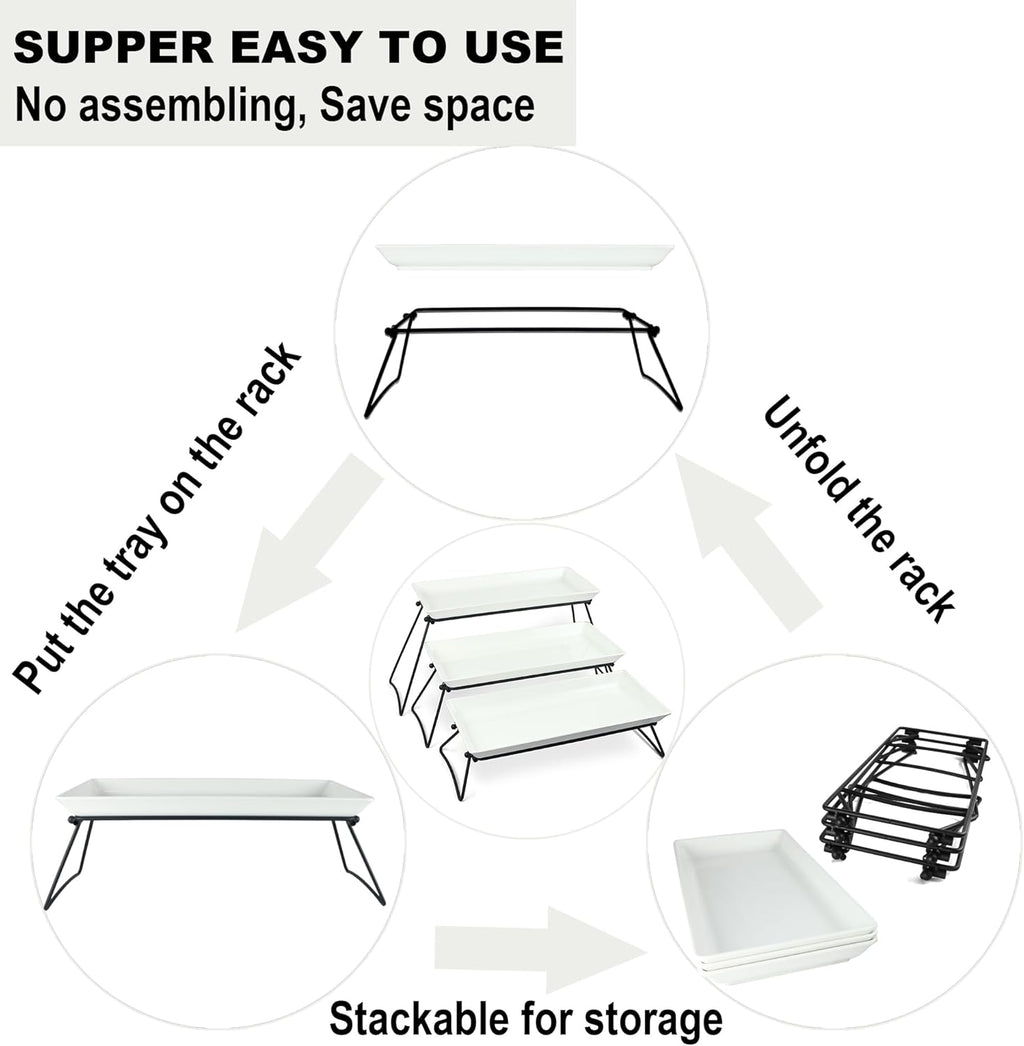 Extra Large 3 Tier Serving Tray Set, 24x22x9.7 inch Cupcake Fruit Cookie Dessert Table Display Stands Melamine Tiered Platters Food Trays for Party Buffet Entertaining, White