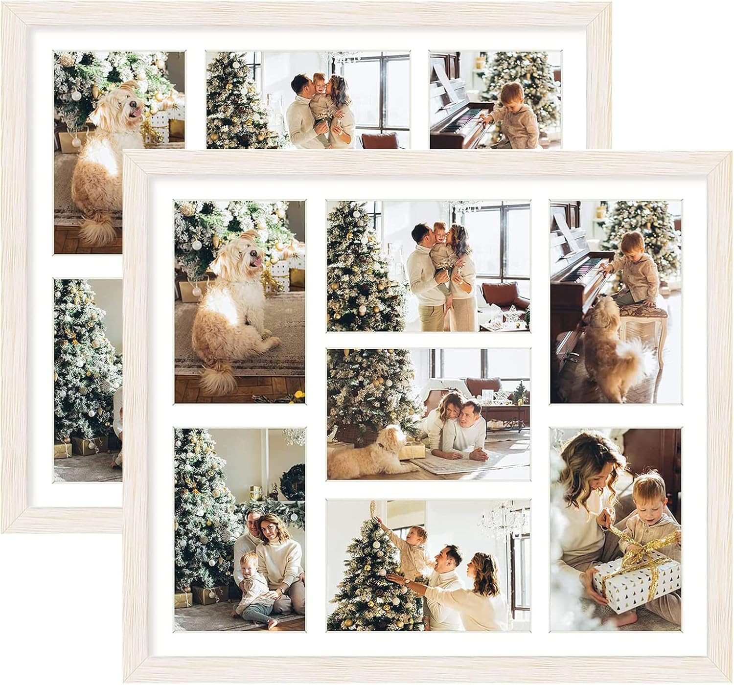 Golden State Art, 13.7x15.7 Matted Black Wood 7-Opening for 4 x 6 Collage Picture Frame