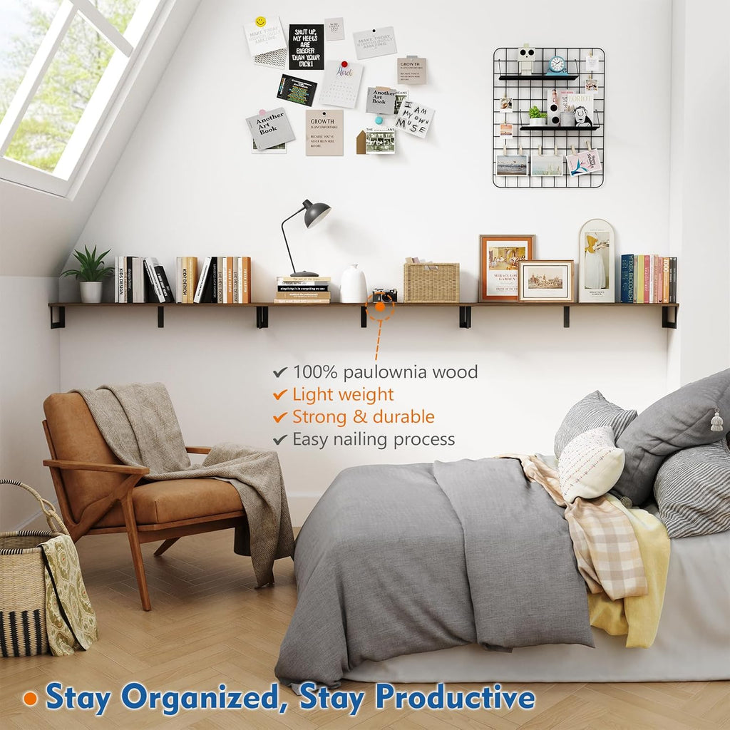 Floating Shelves for Wall 36 Inches Long 8 Inch Deep, Large Wall Book Shelves for Bedroom, Rustic Wood Hanging Bookshelf for Living Room Office Kitchen Closet Organizers and Storage - Set of 3