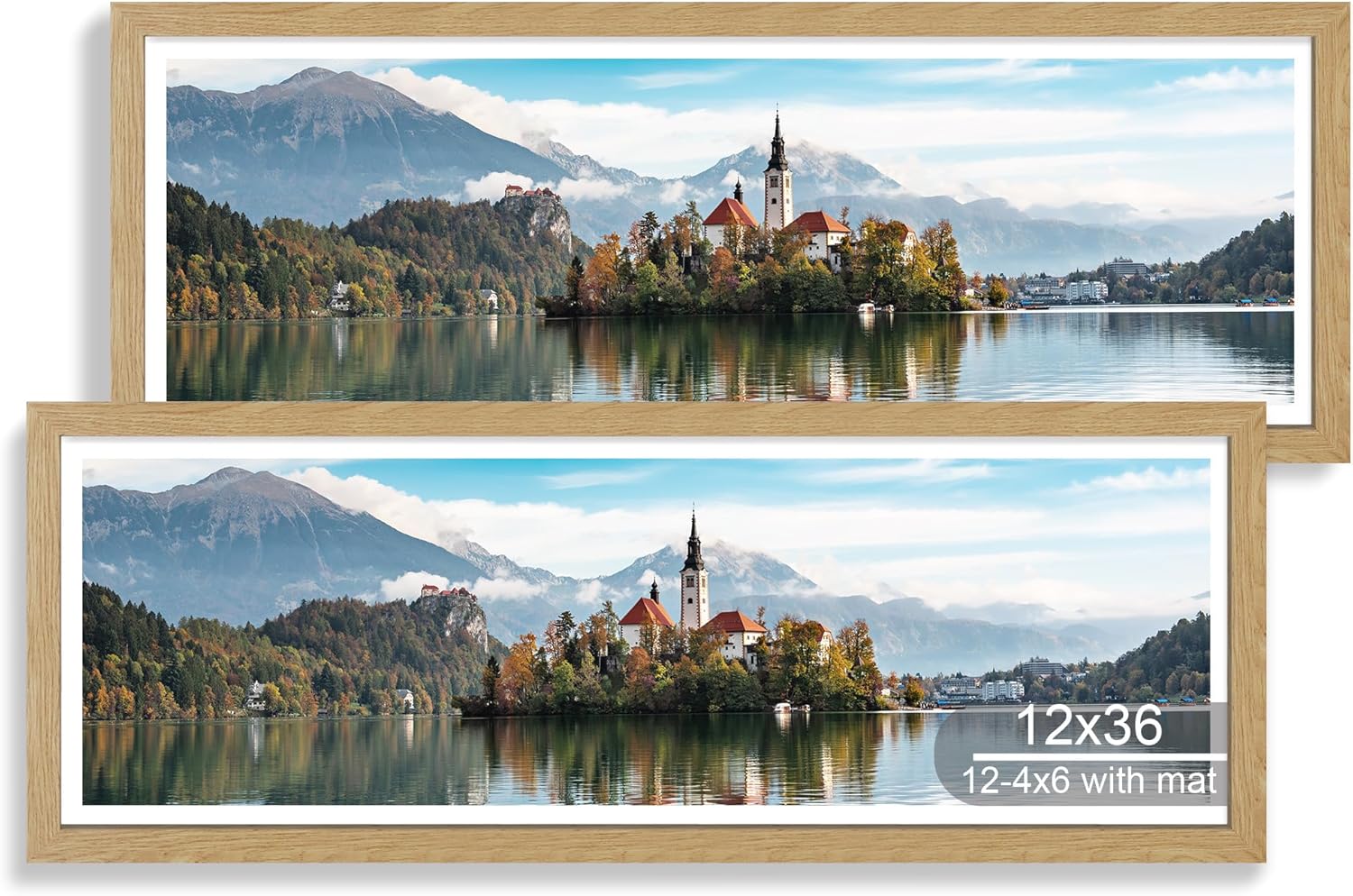 12x22 Picture Frame Set of 2, Rustic Brown with Glass Collage Frame, Display Eight Opening 4x6 Photos With Mat or 12 x 22 Newspaper Without Mat - Horizontal or Vertical Wall Mounting