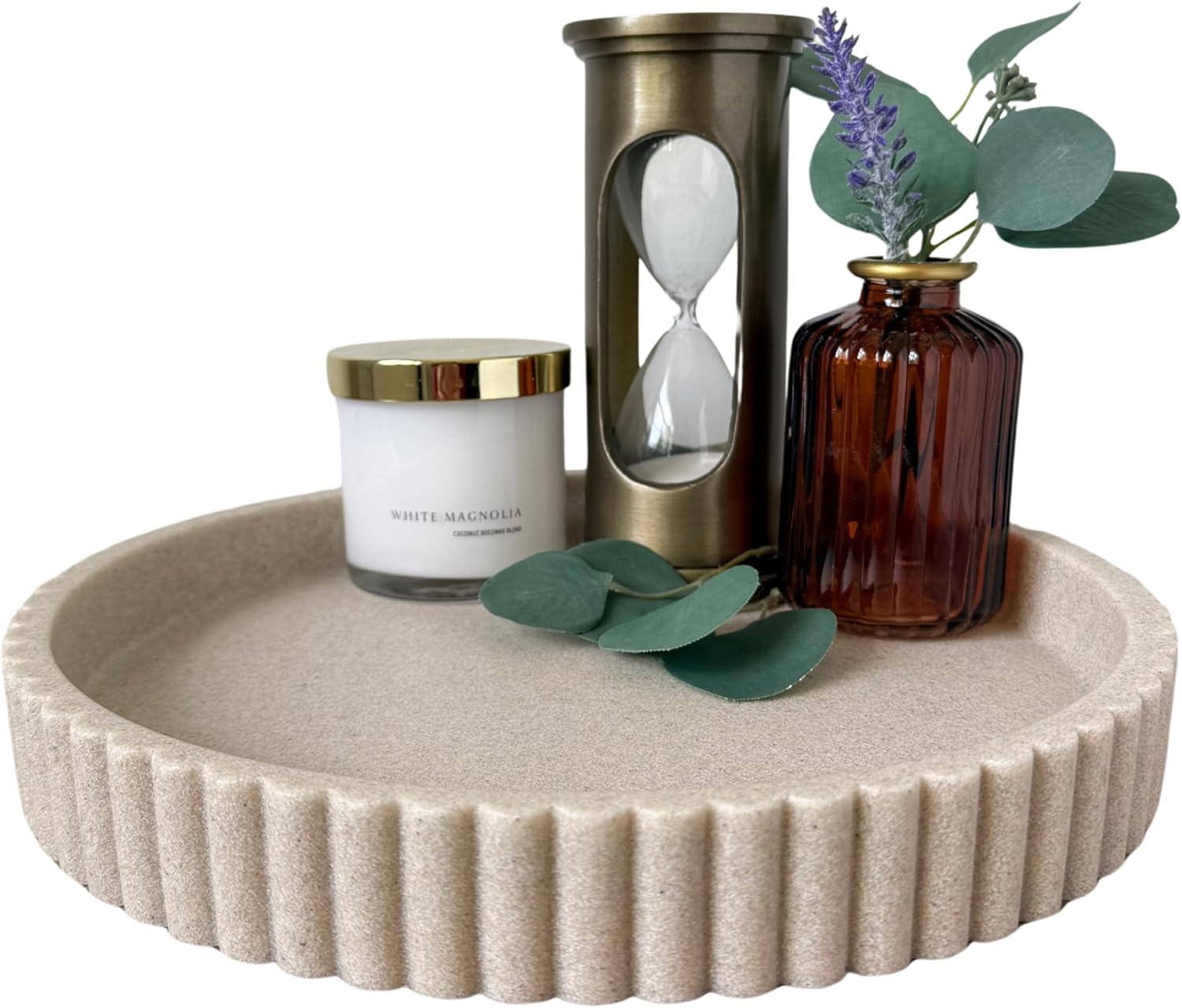 OAKOA Round Decorative Tray for Coffee Table Decor - Concrete Round Tray Home Decor - Bandejas Decorativas - Circle Coffee Table Centerpiece