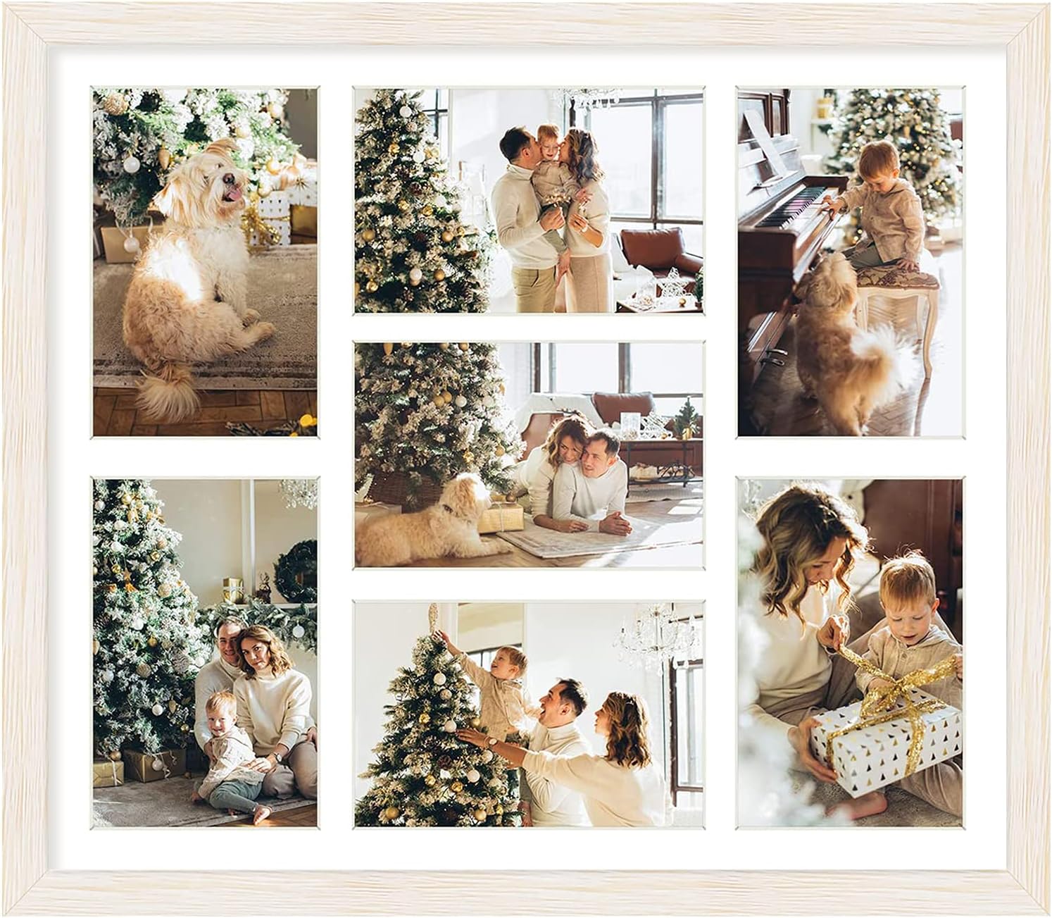 Golden State Art, 13.7x15.7 Matted Black Wood 7-Opening for 4 x 6 Collage Picture Frame