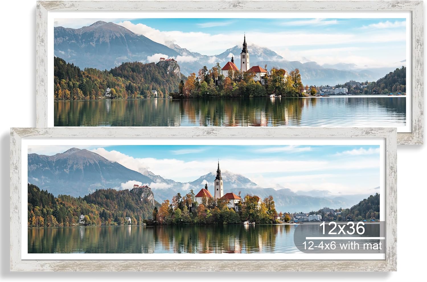 12x22 Picture Frame Set of 2, Rustic Brown with Glass Collage Frame, Display Eight Opening 4x6 Photos With Mat or 12 x 22 Newspaper Without Mat - Horizontal or Vertical Wall Mounting