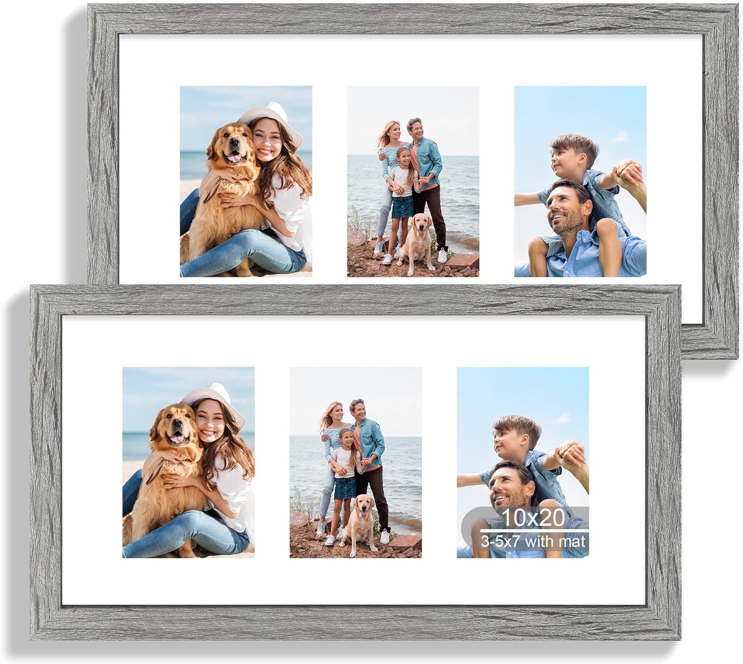 12x22 Picture Frame Set of 2, Rustic Brown with Glass Collage Frame, Display Eight Opening 4x6 Photos With Mat or 12 x 22 Newspaper Without Mat - Horizontal or Vertical Wall Mounting