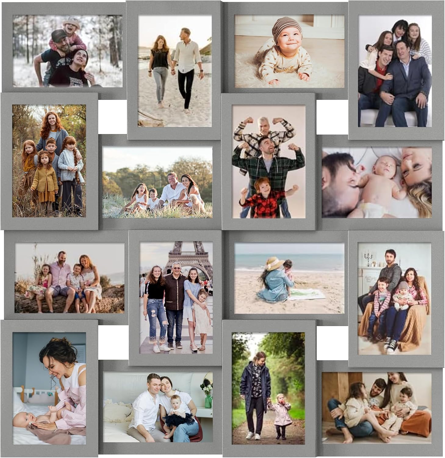 J.M.Deco Collage Picture Frames for Wall 24 Slots, Reunion Friends Family Memory Large Photo Frame Selfie Gallery Puzzle Collage Wall Hanging for 4x6 Photo | Grey