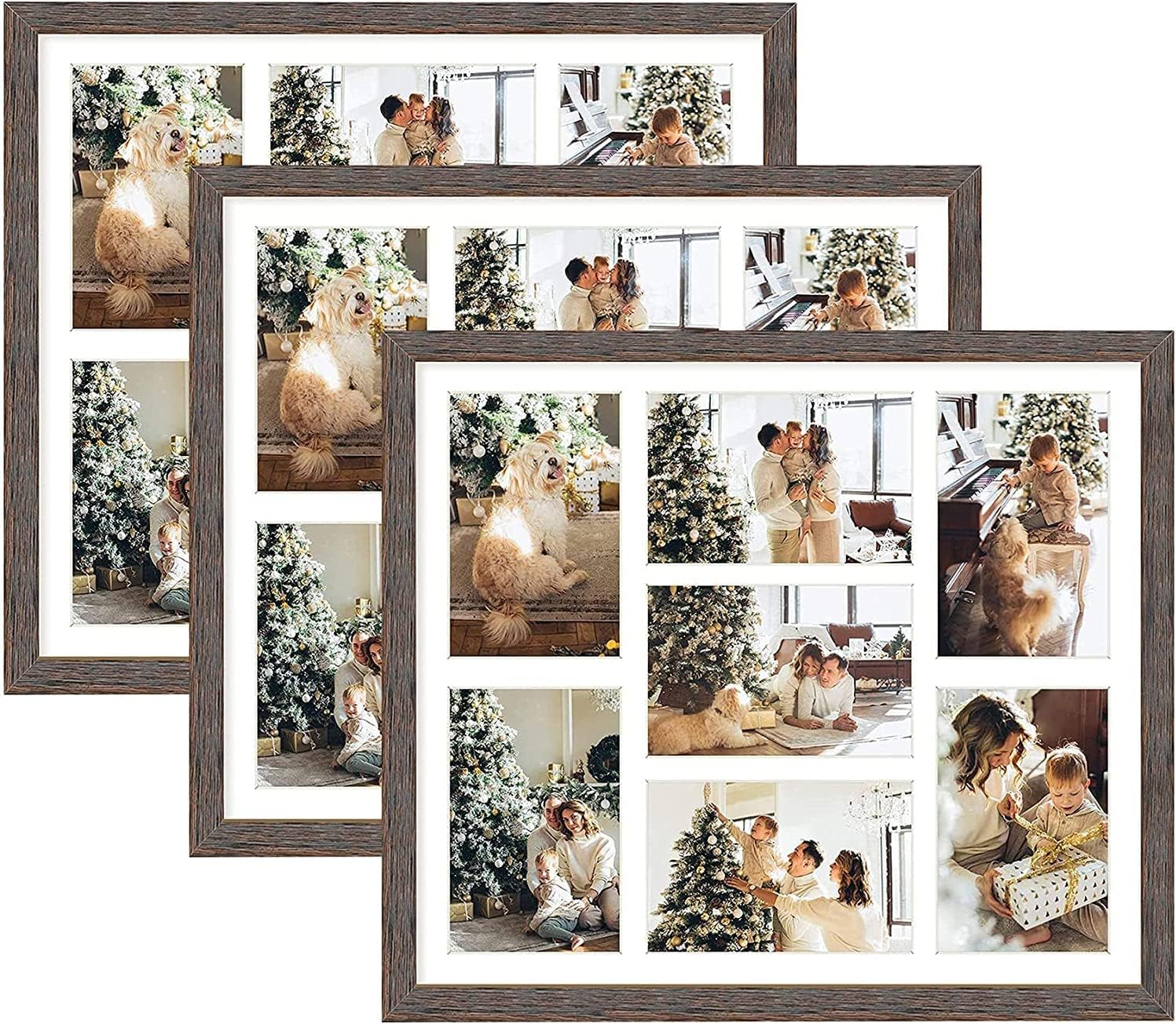 Golden State Art, 13.7x15.7 Matted Black Wood 7-Opening for 4 x 6 Collage Picture Frame