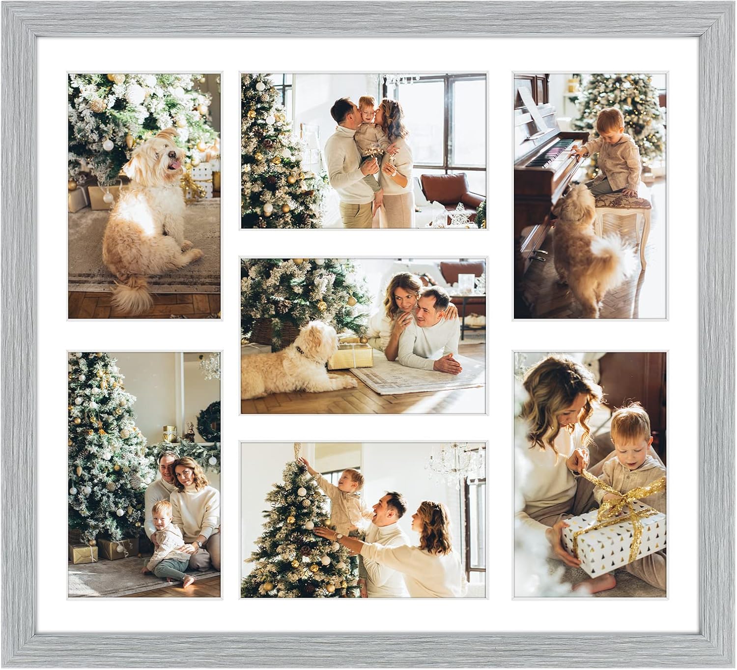 Golden State Art, 13.7x15.7 Matted Black Wood 7-Opening for 4 x 6 Collage Picture Frame