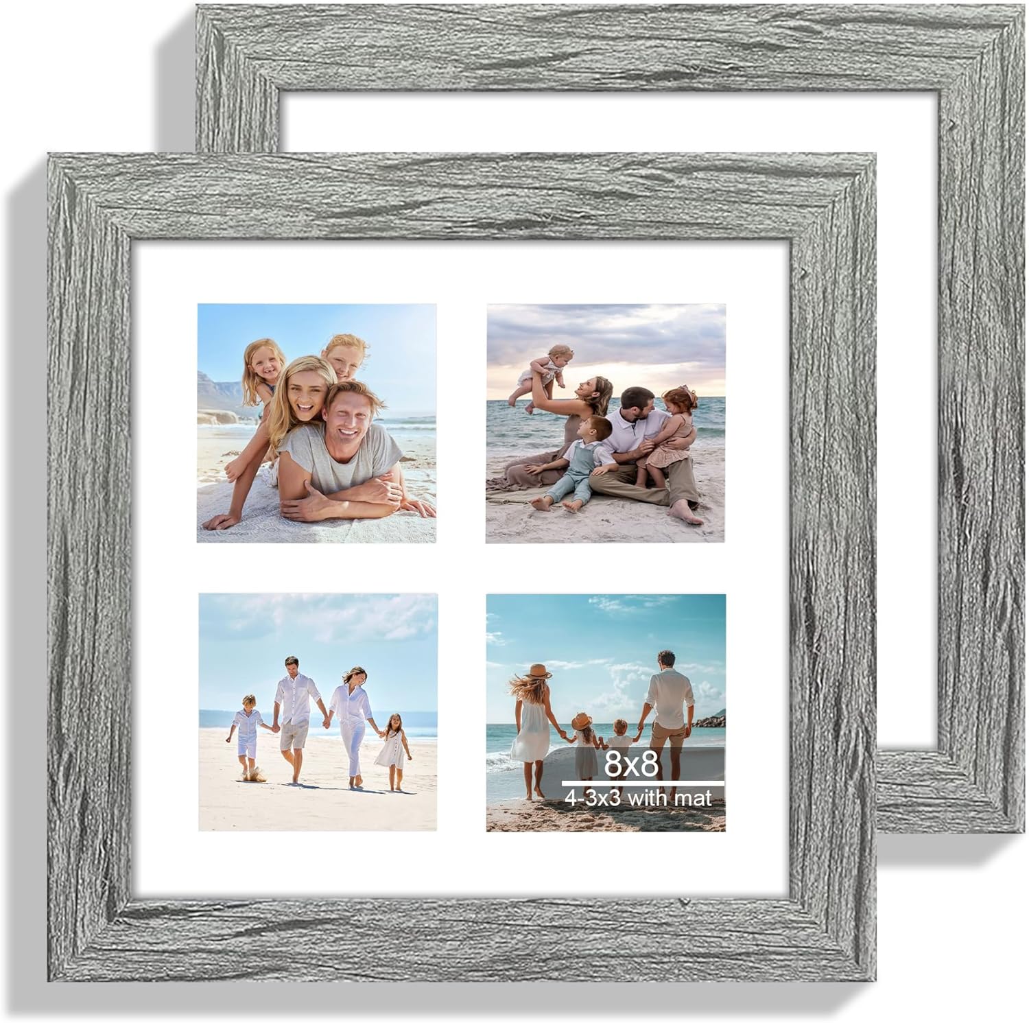 12x22 Picture Frame Set of 2, Rustic Brown with Glass Collage Frame, Display Eight Opening 4x6 Photos With Mat or 12 x 22 Newspaper Without Mat - Horizontal or Vertical Wall Mounting