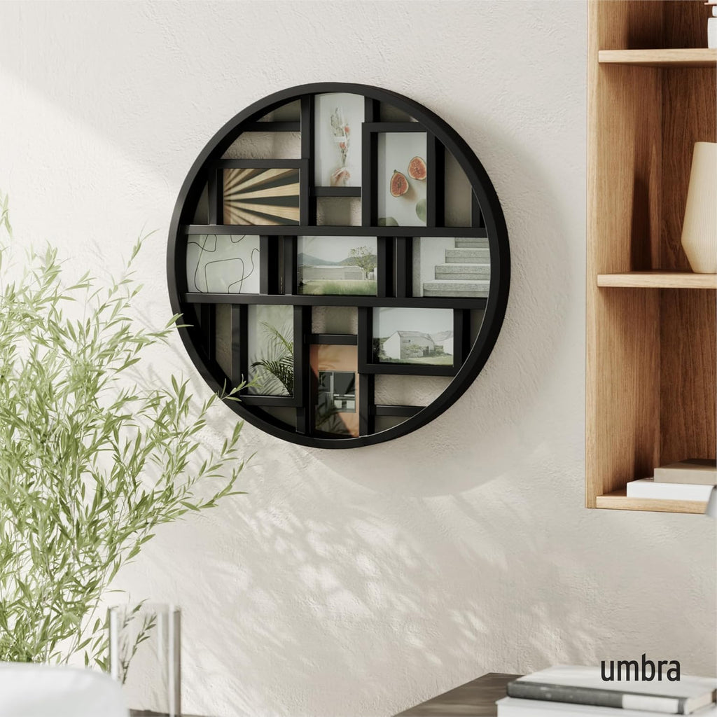 Umbra Luna 9-Opening 4x6 Collage Wall Frame - DIY Gallery Style Multi Picture Photo Collage Frame, Displays nine 4 by 6 inch Photos, Illustrations, Art, Graphic Text & More, Black