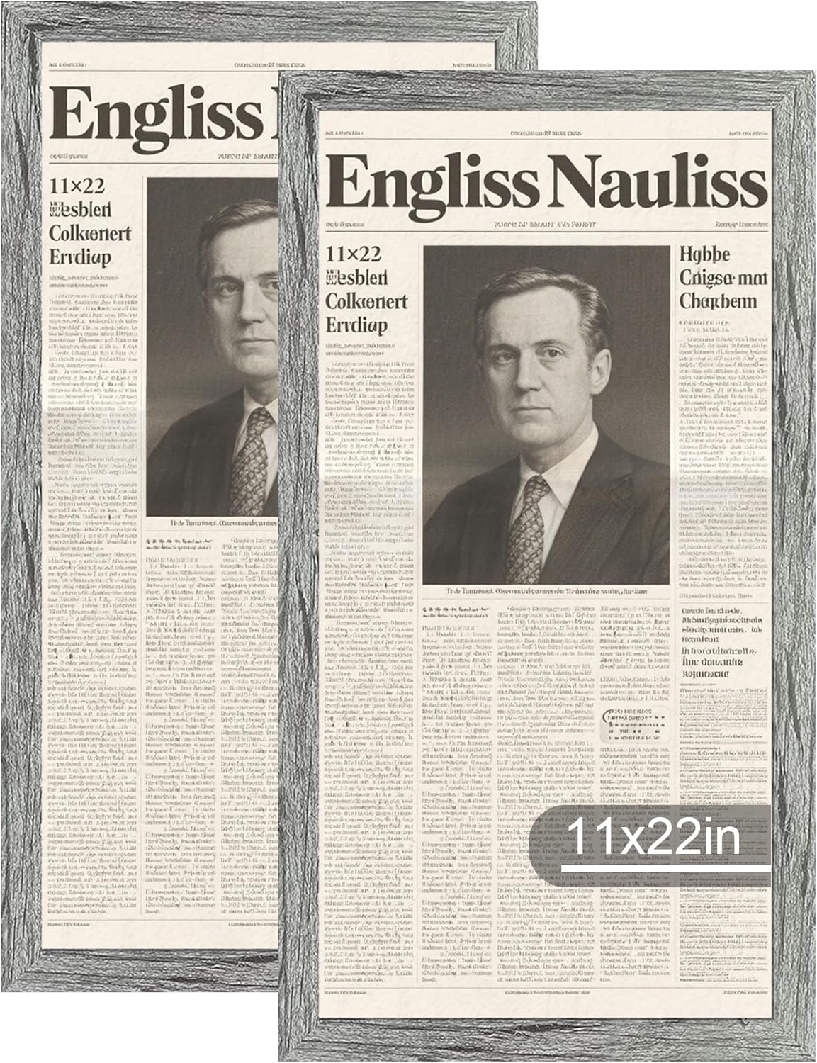 12x22 Picture Frame Set of 2, Rustic Brown with Glass Collage Frame, Display Eight Opening 4x6 Photos With Mat or 12 x 22 Newspaper Without Mat - Horizontal or Vertical Wall Mounting