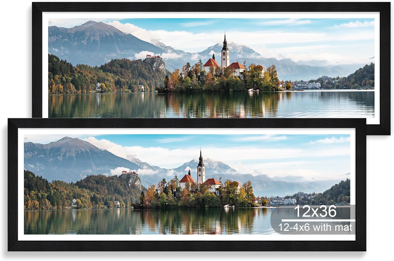 12x22 Picture Frame Set of 2, Rustic Brown with Glass Collage Frame, Display Eight Opening 4x6 Photos With Mat or 12 x 22 Newspaper Without Mat - Horizontal or Vertical Wall Mounting