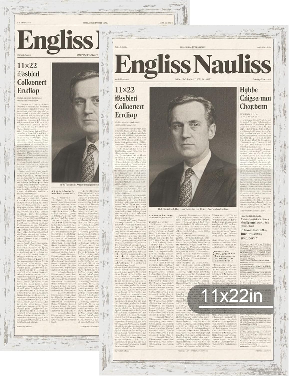 12x22 Picture Frame Set of 2, Rustic Brown with Glass Collage Frame, Display Eight Opening 4x6 Photos With Mat or 12 x 22 Newspaper Without Mat - Horizontal or Vertical Wall Mounting