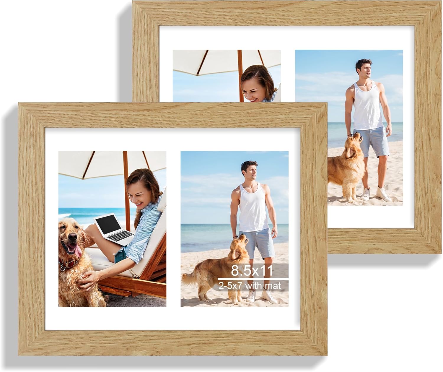 12x22 Picture Frame Set of 2, Rustic Brown with Glass Collage Frame, Display Eight Opening 4x6 Photos With Mat or 12 x 22 Newspaper Without Mat - Horizontal or Vertical Wall Mounting