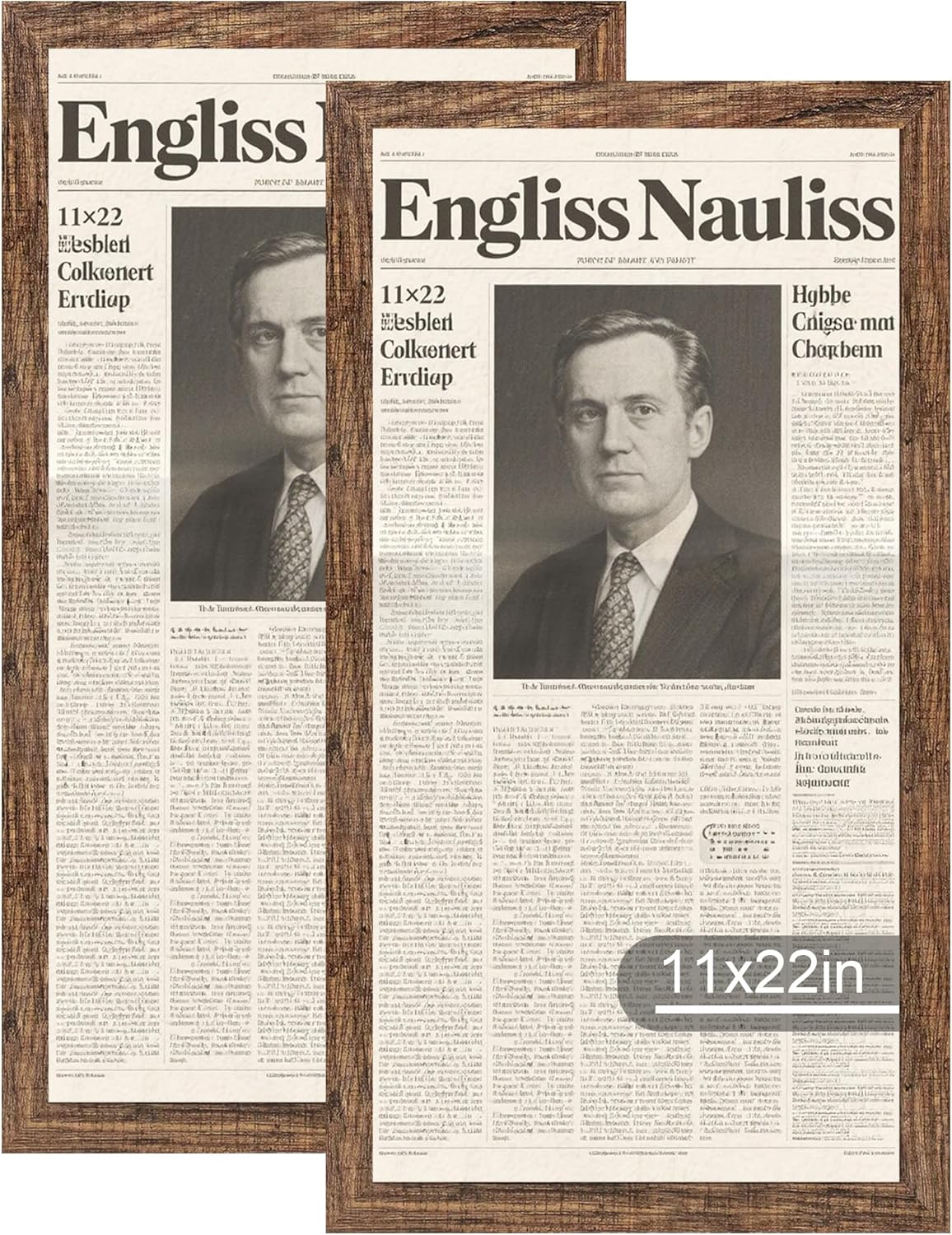 12x22 Picture Frame Set of 2, Rustic Brown with Glass Collage Frame, Display Eight Opening 4x6 Photos With Mat or 12 x 22 Newspaper Without Mat - Horizontal or Vertical Wall Mounting