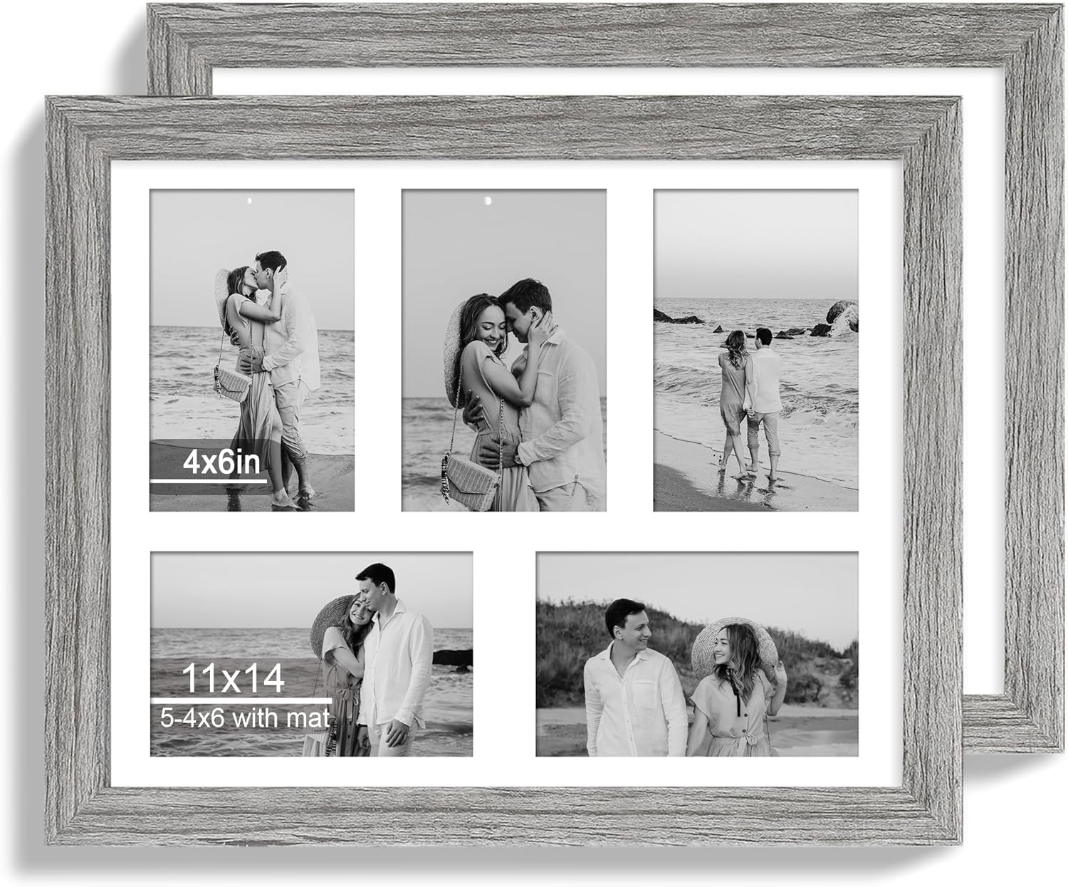 12x22 Picture Frame Set of 2, Rustic Brown with Glass Collage Frame, Display Eight Opening 4x6 Photos With Mat or 12 x 22 Newspaper Without Mat - Horizontal or Vertical Wall Mounting