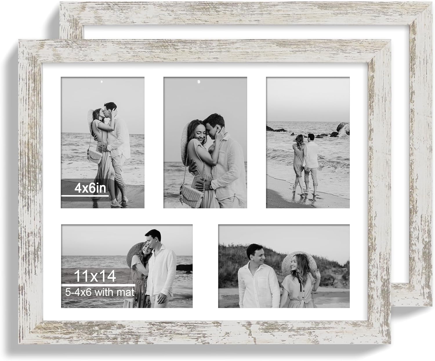 12x22 Picture Frame Set of 2, Rustic Brown with Glass Collage Frame, Display Eight Opening 4x6 Photos With Mat or 12 x 22 Newspaper Without Mat - Horizontal or Vertical Wall Mounting