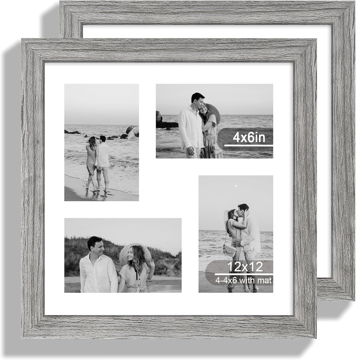 12x22 Picture Frame Set of 2, Rustic Brown with Glass Collage Frame, Display Eight Opening 4x6 Photos With Mat or 12 x 22 Newspaper Without Mat - Horizontal or Vertical Wall Mounting