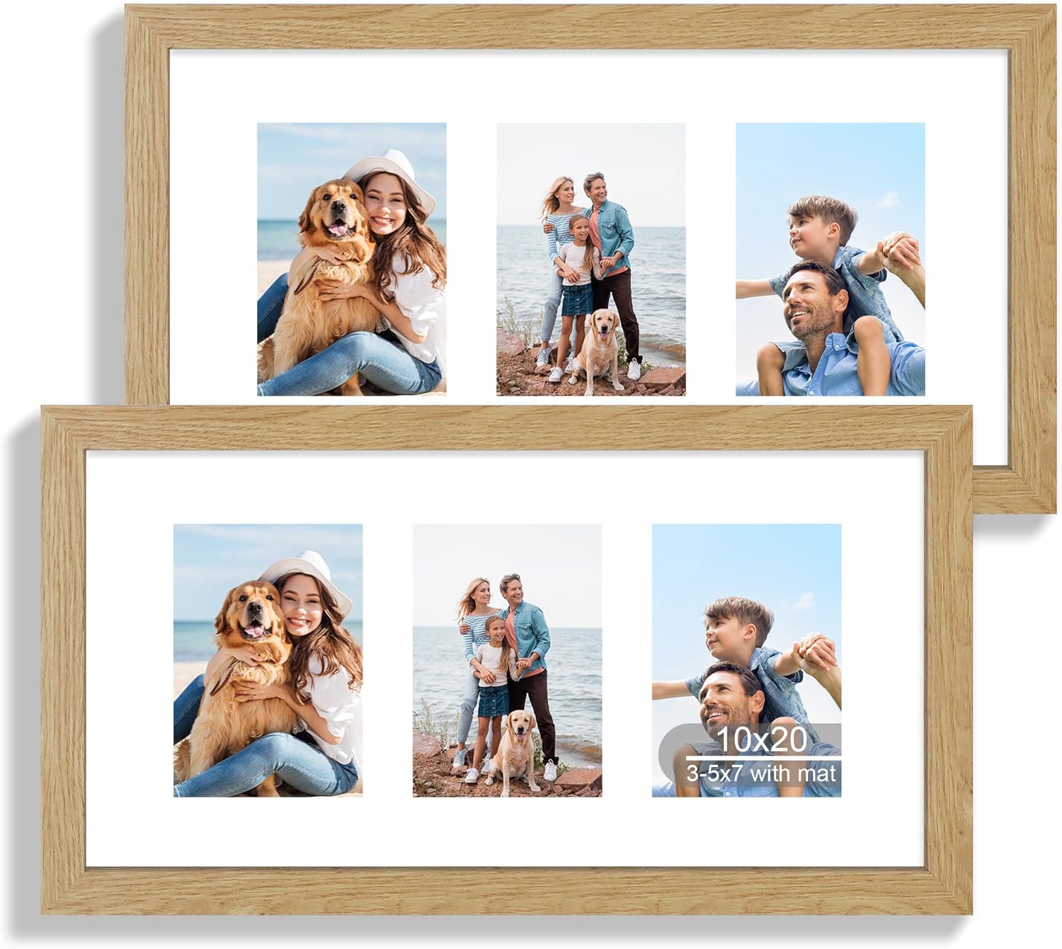 12x22 Picture Frame Set of 2, Rustic Brown with Glass Collage Frame, Display Eight Opening 4x6 Photos With Mat or 12 x 22 Newspaper Without Mat - Horizontal or Vertical Wall Mounting