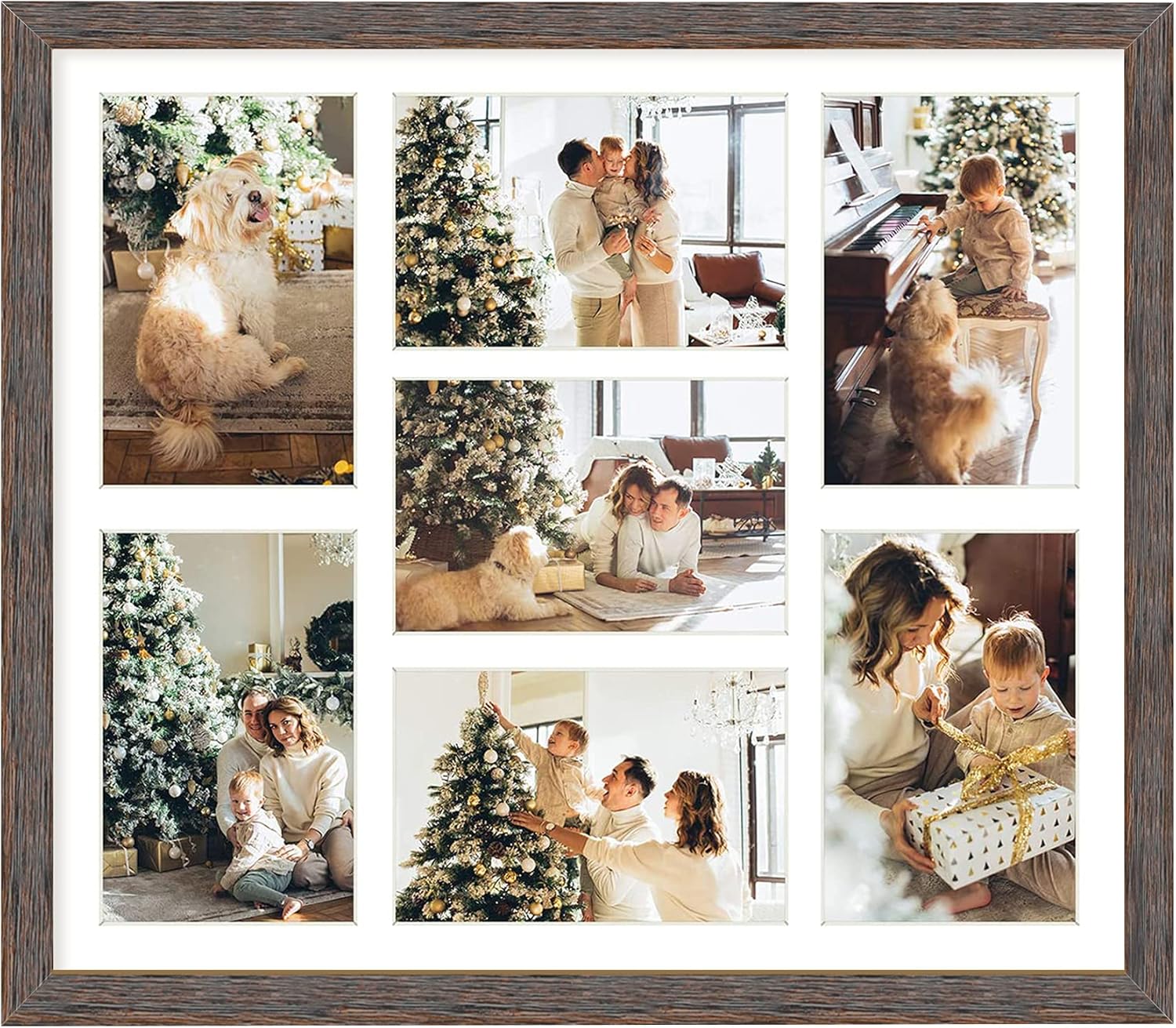 Golden State Art, 13.7x15.7 Matted Black Wood 7-Opening for 4 x 6 Collage Picture Frame