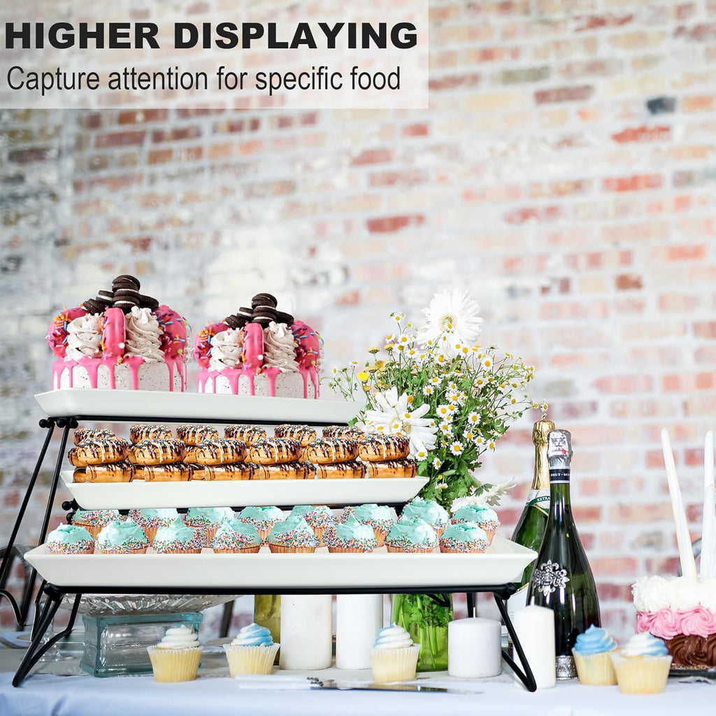 Extra Large 3 Tier Serving Tray Set, 24x22x9.7 inch Cupcake Fruit Cookie Dessert Table Display Stands Melamine Tiered Platters Food Trays for Party Buffet Entertaining, White