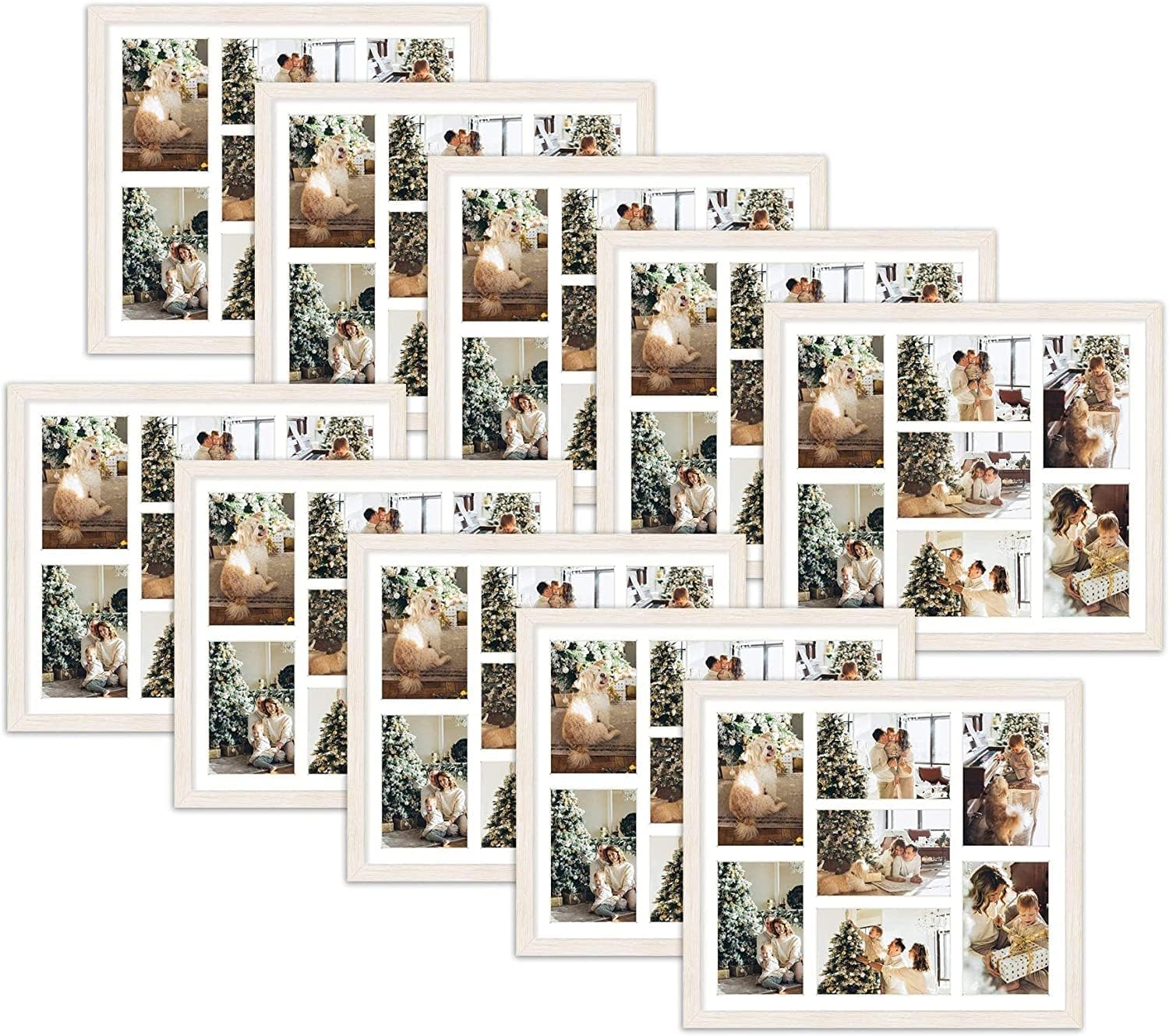 Golden State Art, 13.7x15.7 Matted Black Wood 7-Opening for 4 x 6 Collage Picture Frame